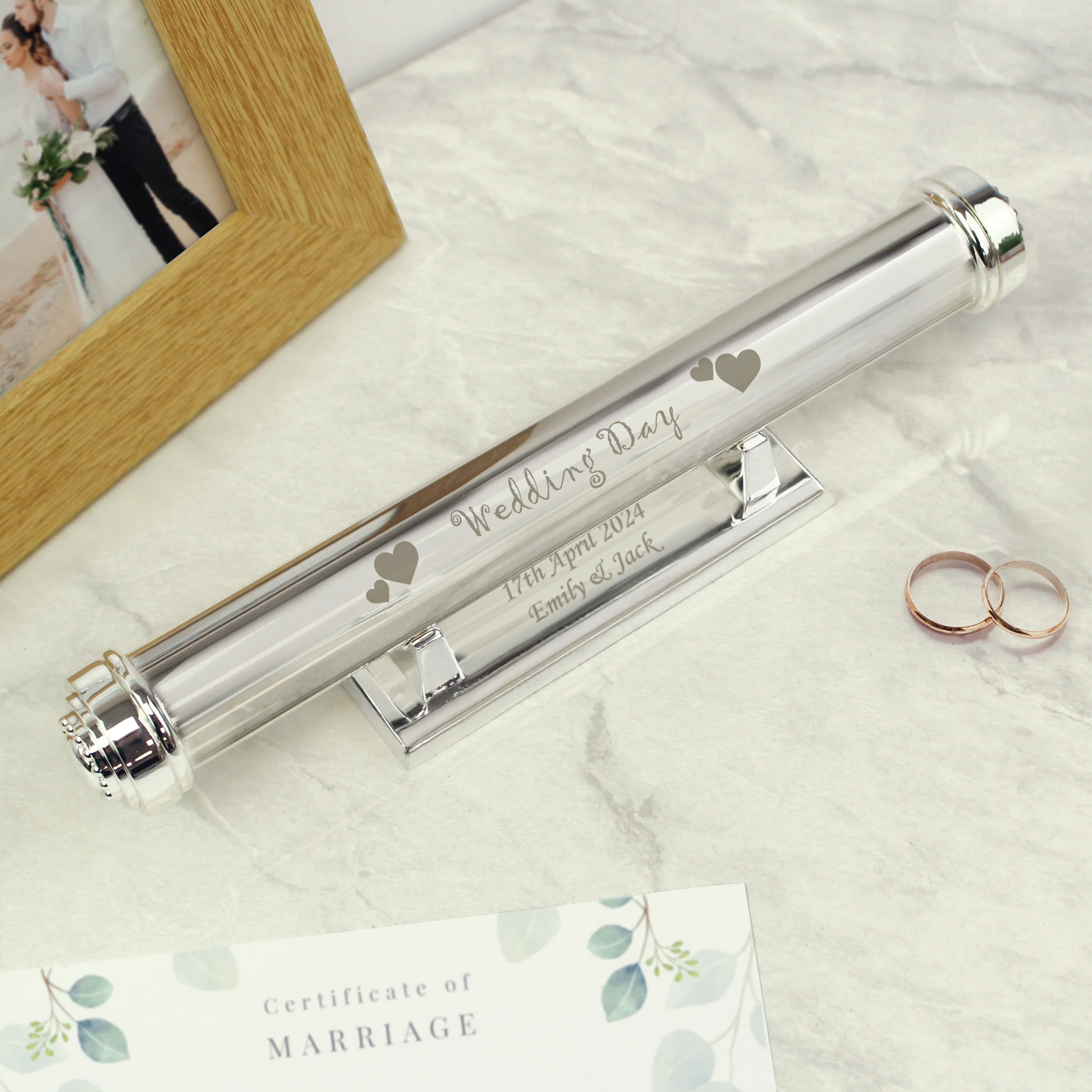 Personalised Wedding Day Silver Plated Certificate Holder - Image 2