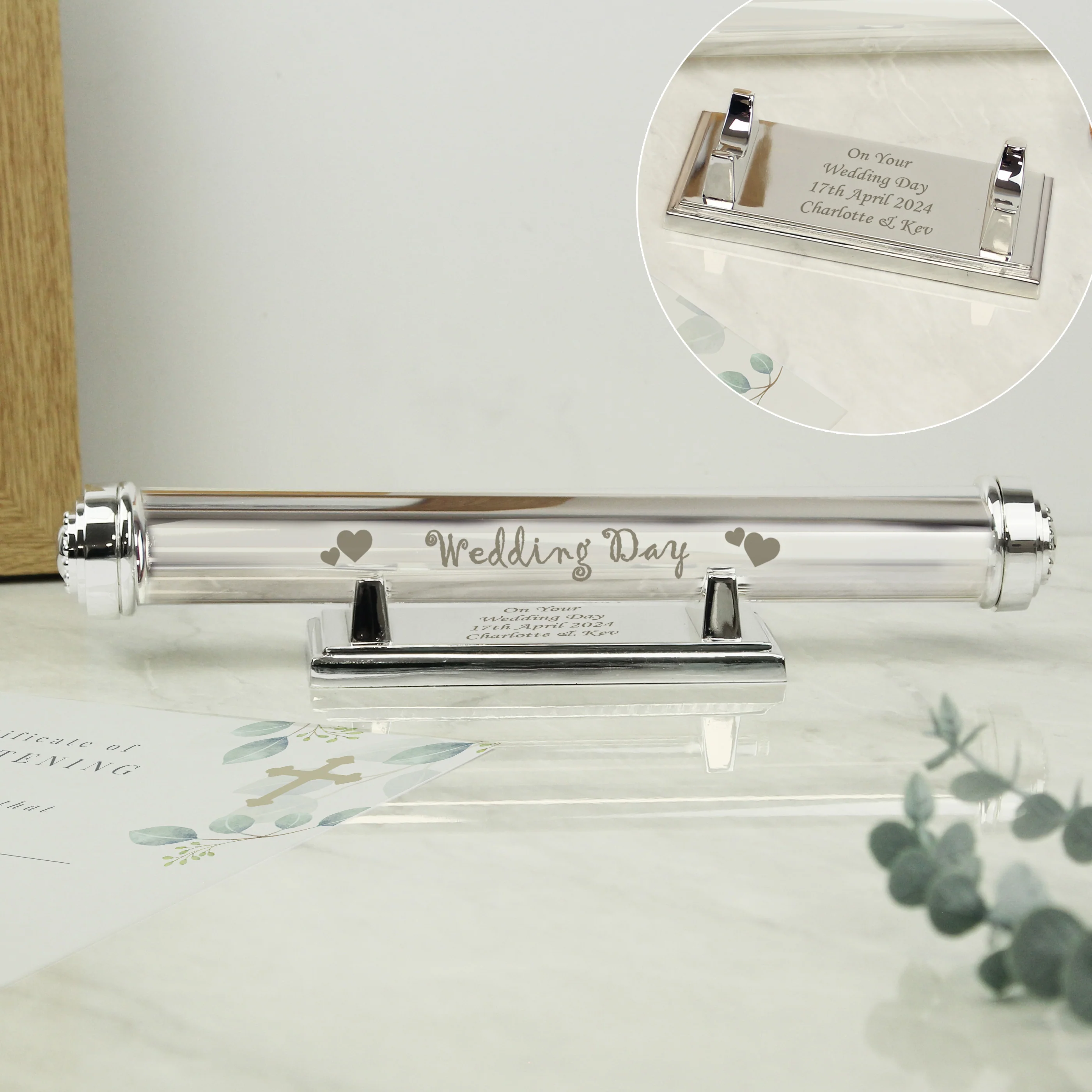 Personalised Wedding Day Silver Plated Certificate Holder - Image 3
