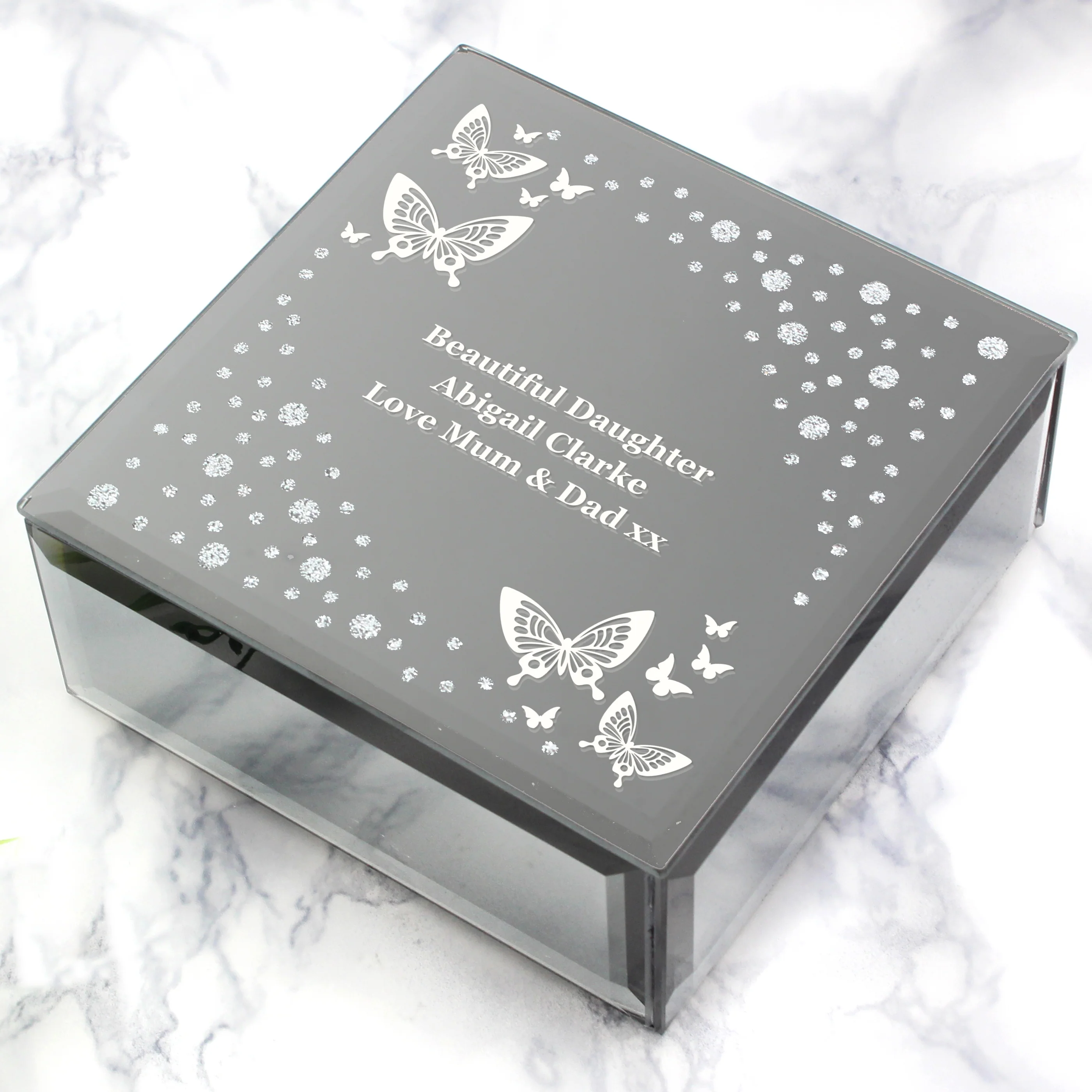 Personalised White Butterfly Diamante Glass Trinket Box - Image 7