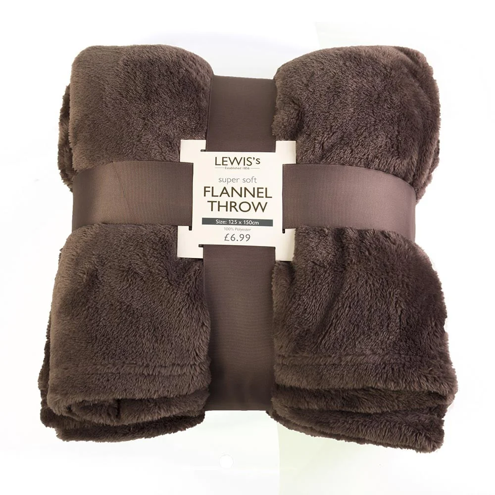 Lewis's Plain Super Soft Flannel Throw - Chocolate