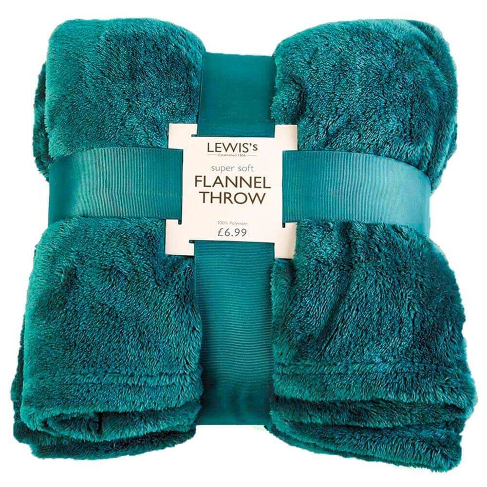 Lewis's Plain Super Soft Flannel Throw - Teal - Image 3
