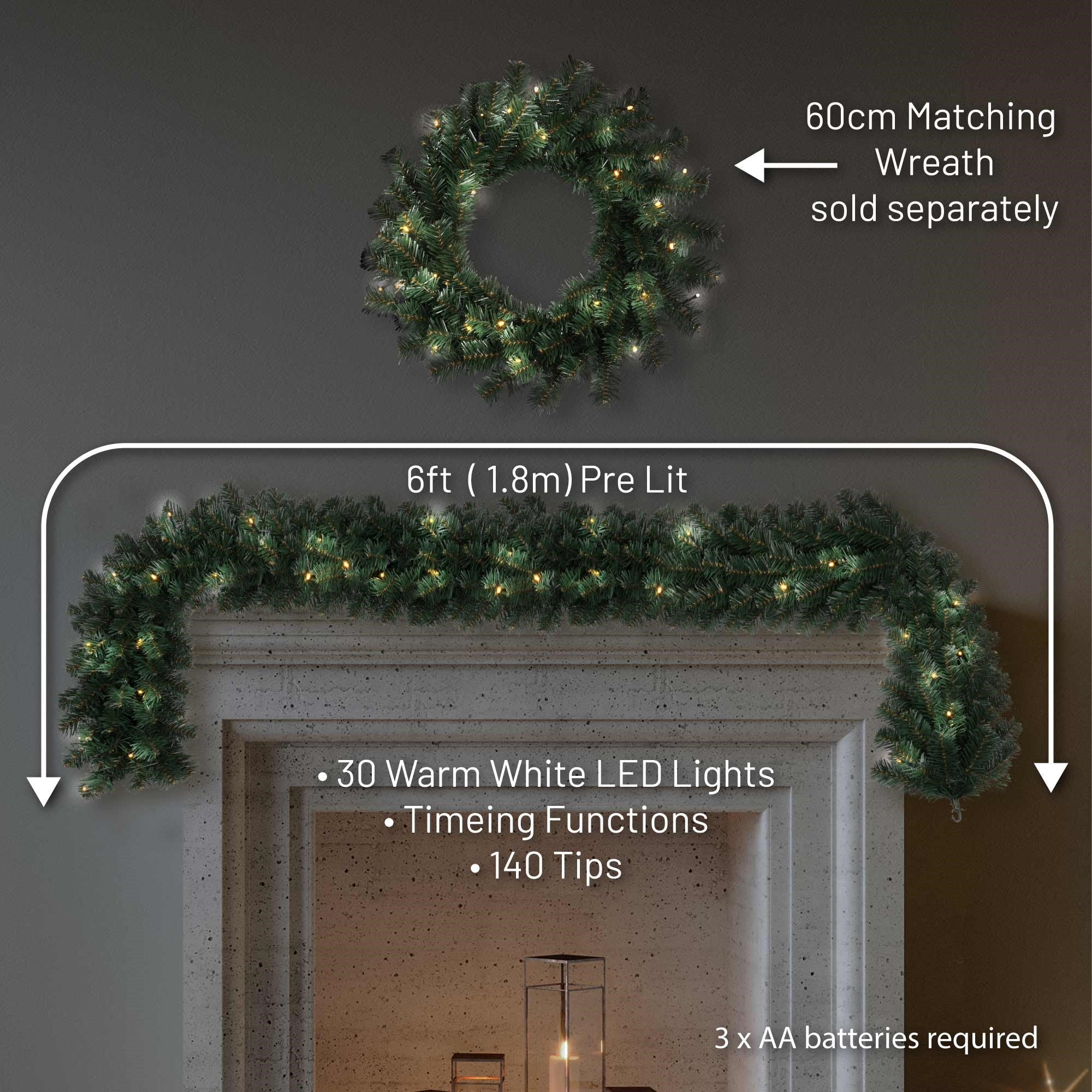 Christmas Sparkle Artificial Pre-Lit Garland with Timer - 6ft 1.8m - Green - Image 3