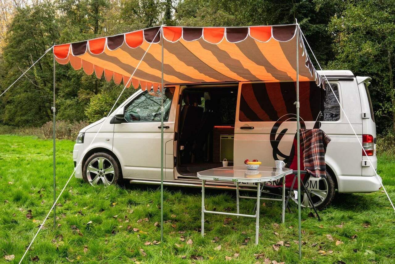 Retro Campervan Shade Canopy - Orange & Brown - Image 3