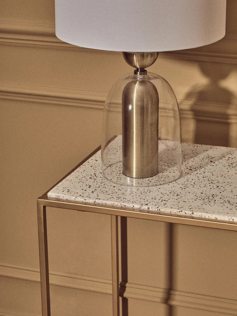 Sellis Clear Glass and Antique Brass Finish Metal Table Lamp - Image 8