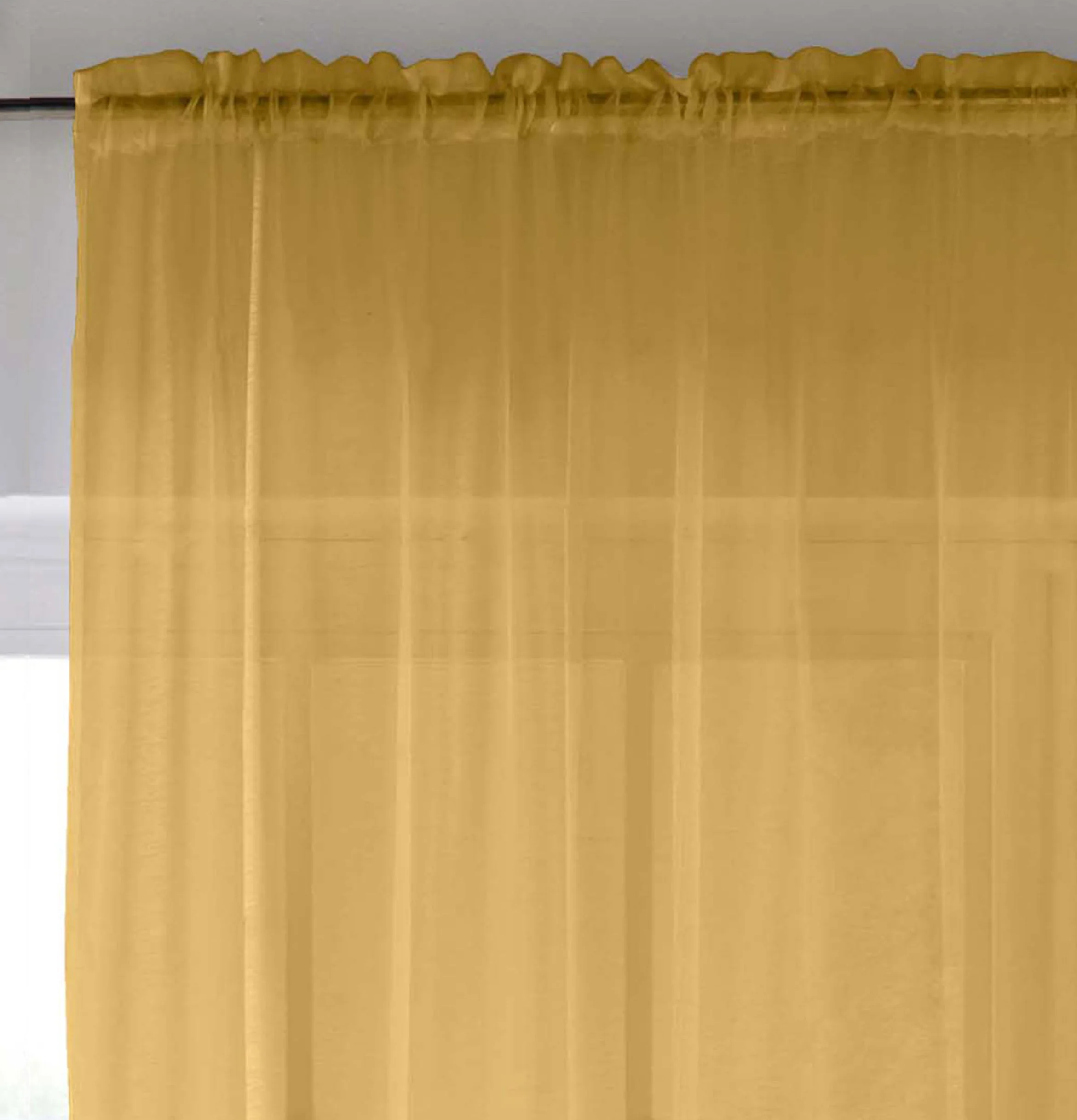 Sheer Gold Plain Woven Voile Slot Top Curtain Panel Pair - Image 2