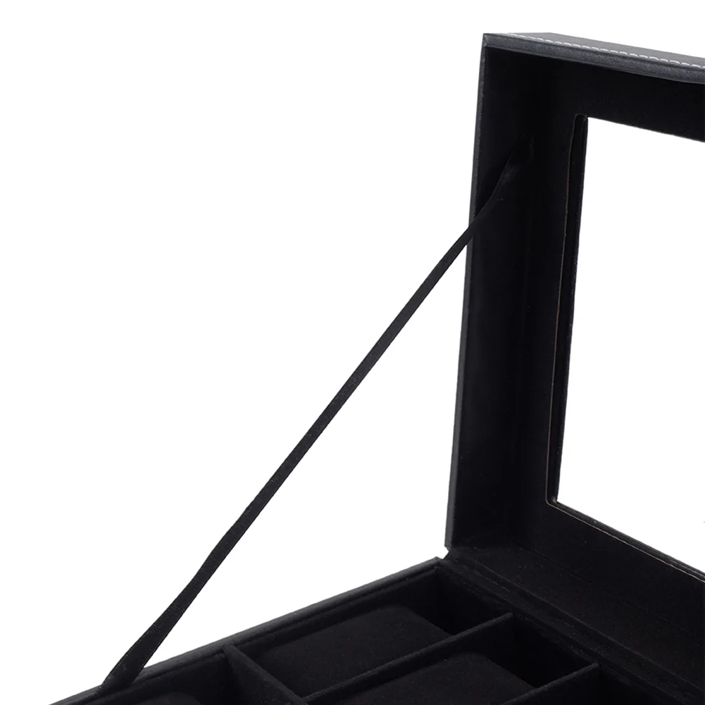 Sheonly 12-Slot Black Synthetic Leather Watch Display Box with Glass Lid - Image 5