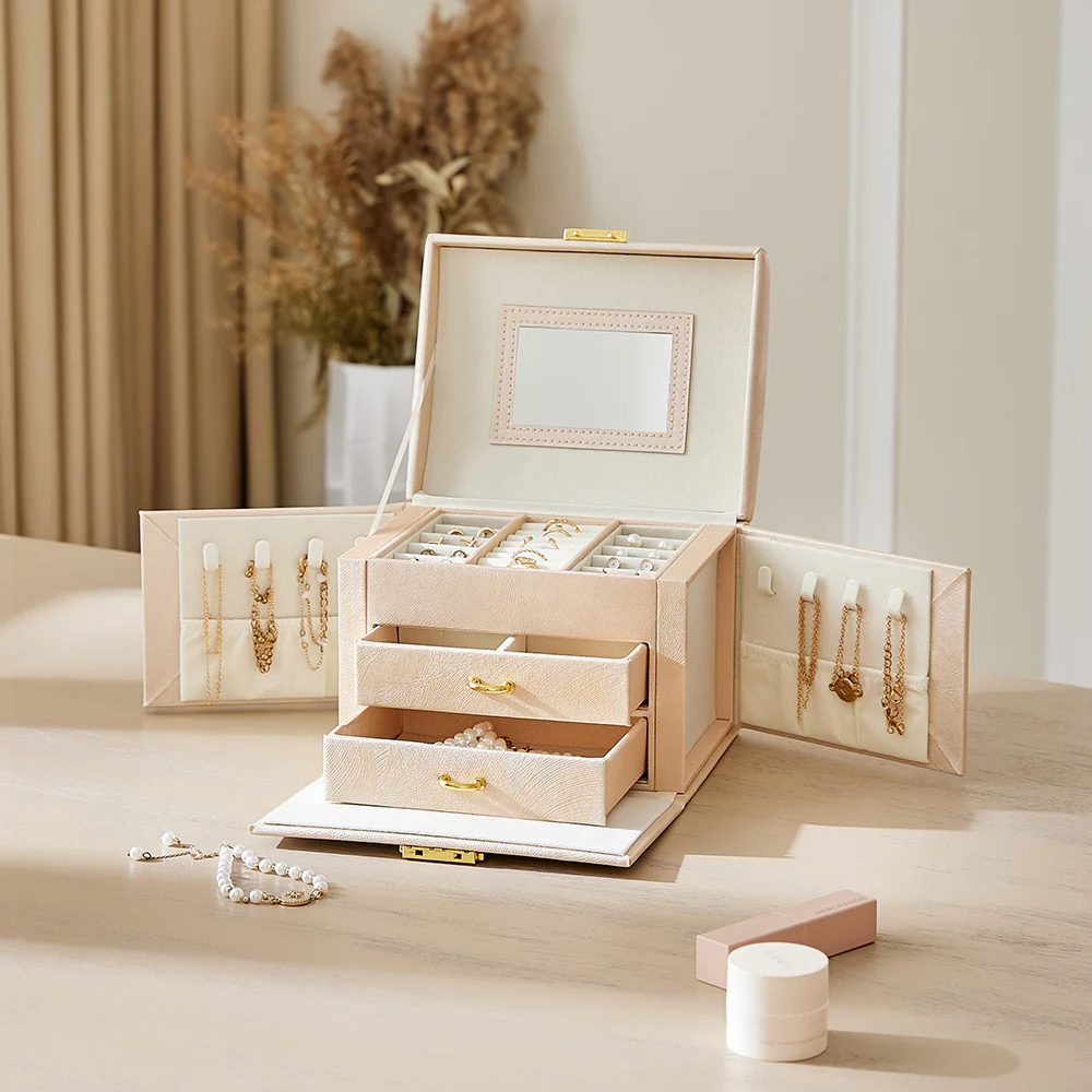 Sheonly Multi-Function Faux Leather Jewellery Storage Box with Drawers - Image 2