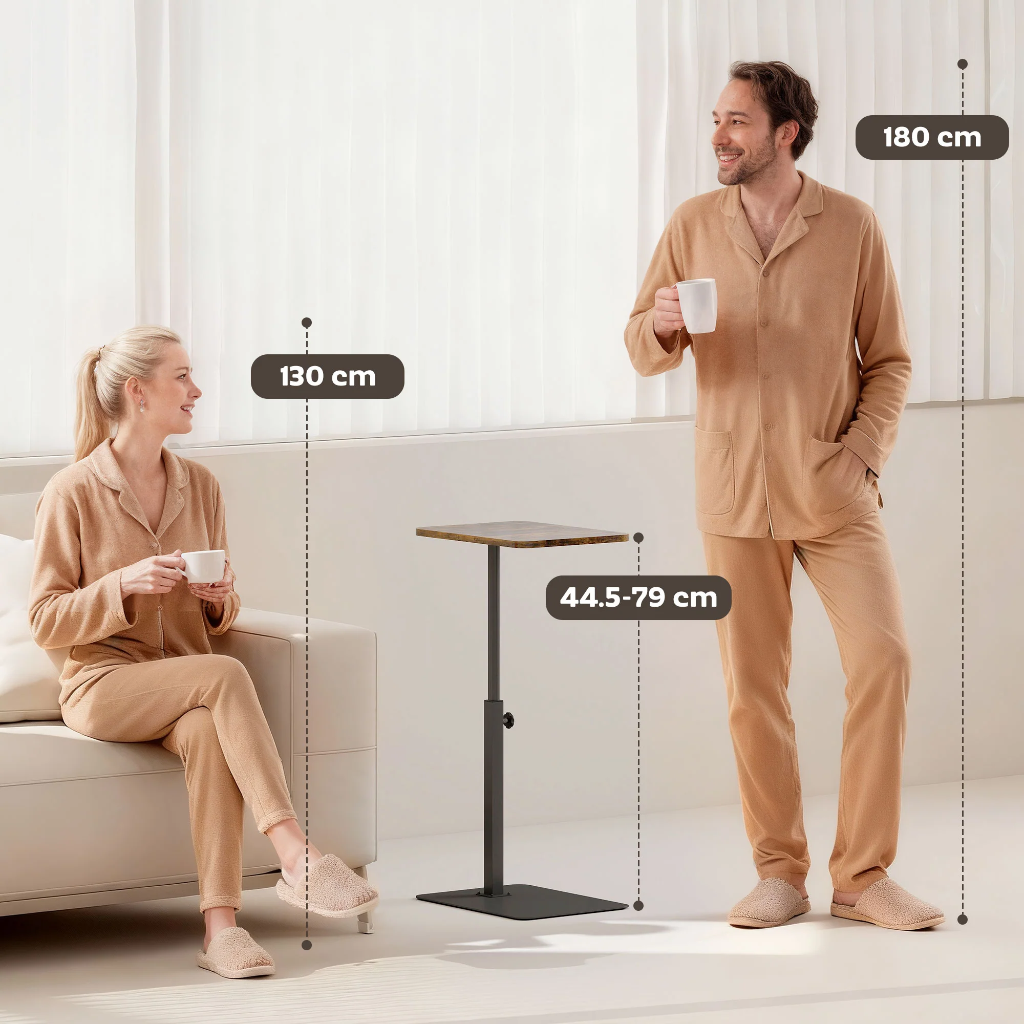 Side Table, C Shaped End Table with Adjustable Height and Metal Base - Image 7