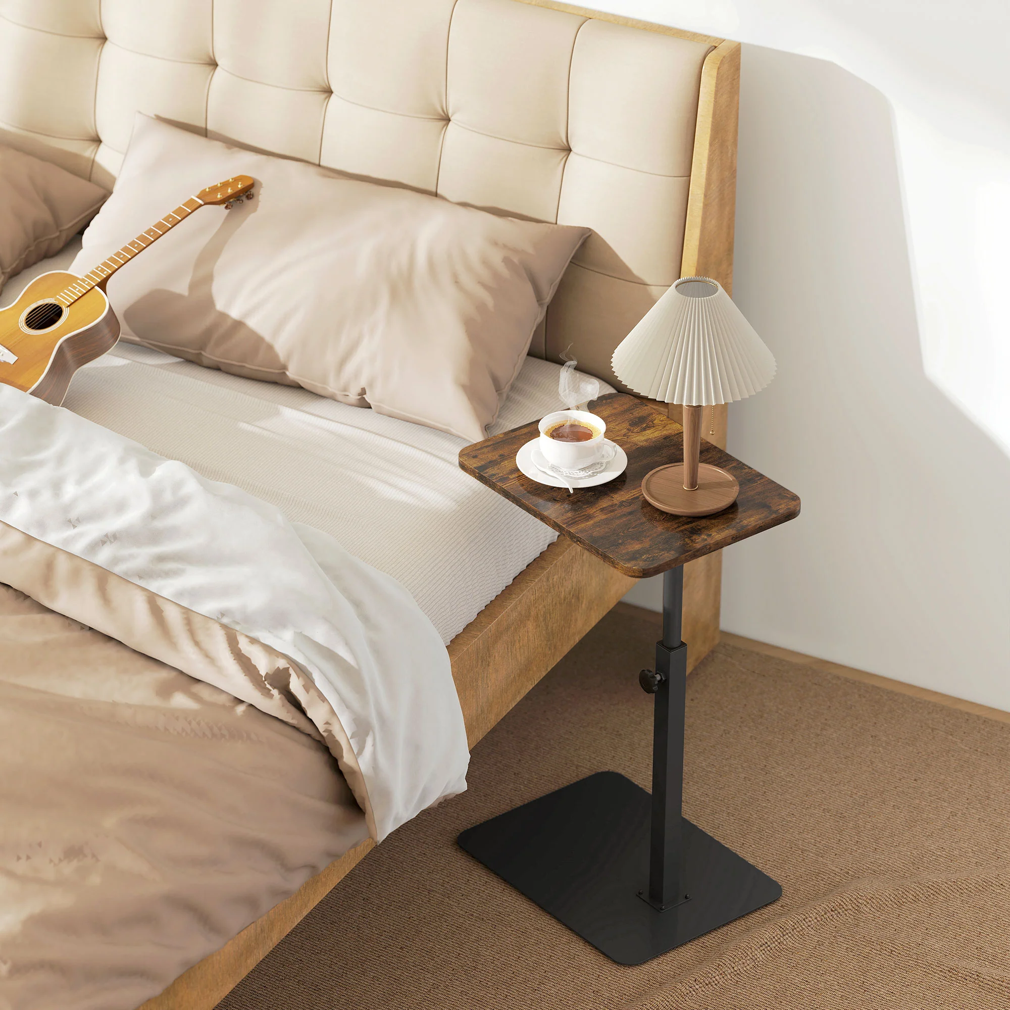 Side Table, C Shaped End Table with Adjustable Height and Metal Base - Image 9