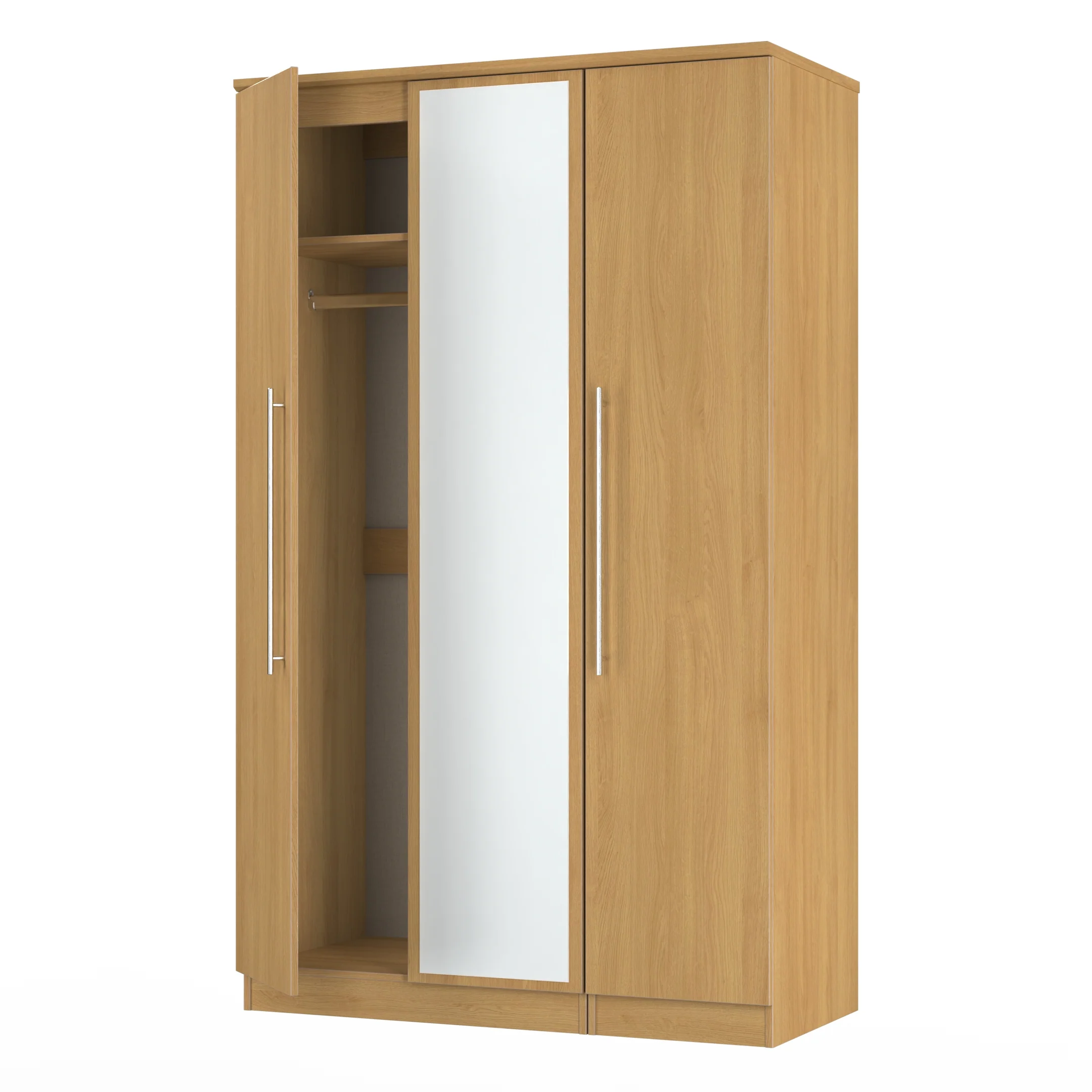 Sofia Ready Assembled Triple Mirror Wardrobe in Modern Oak - Image 6
