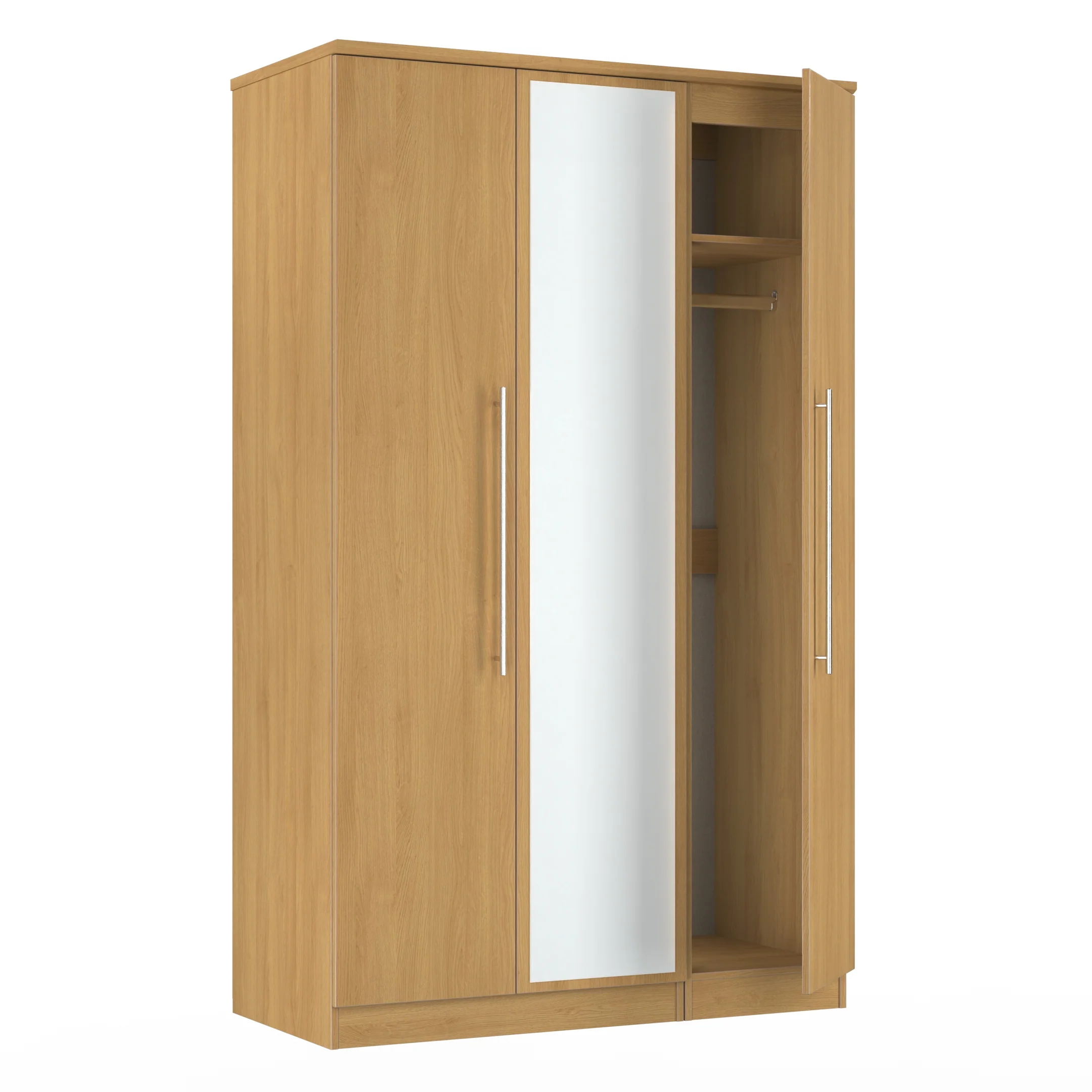 Sofia Ready Assembled Triple Mirror Wardrobe in Modern Oak - Image 7