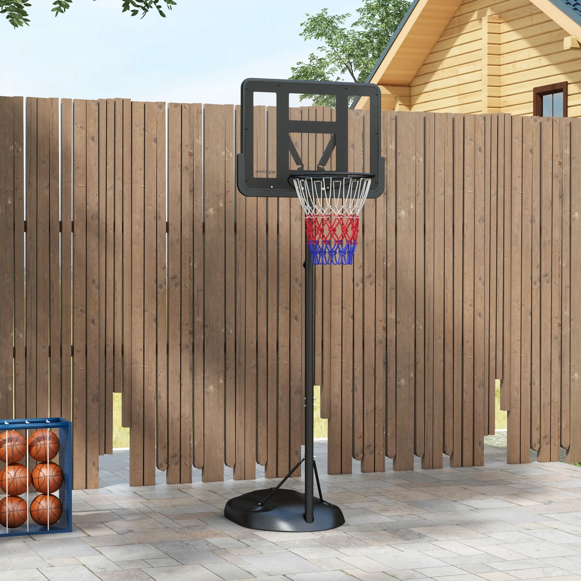 SPORTNOW 1.7-2.3m Basketball Hoop And Stand W/ Weighted Base, Wheels - Black - Image 2