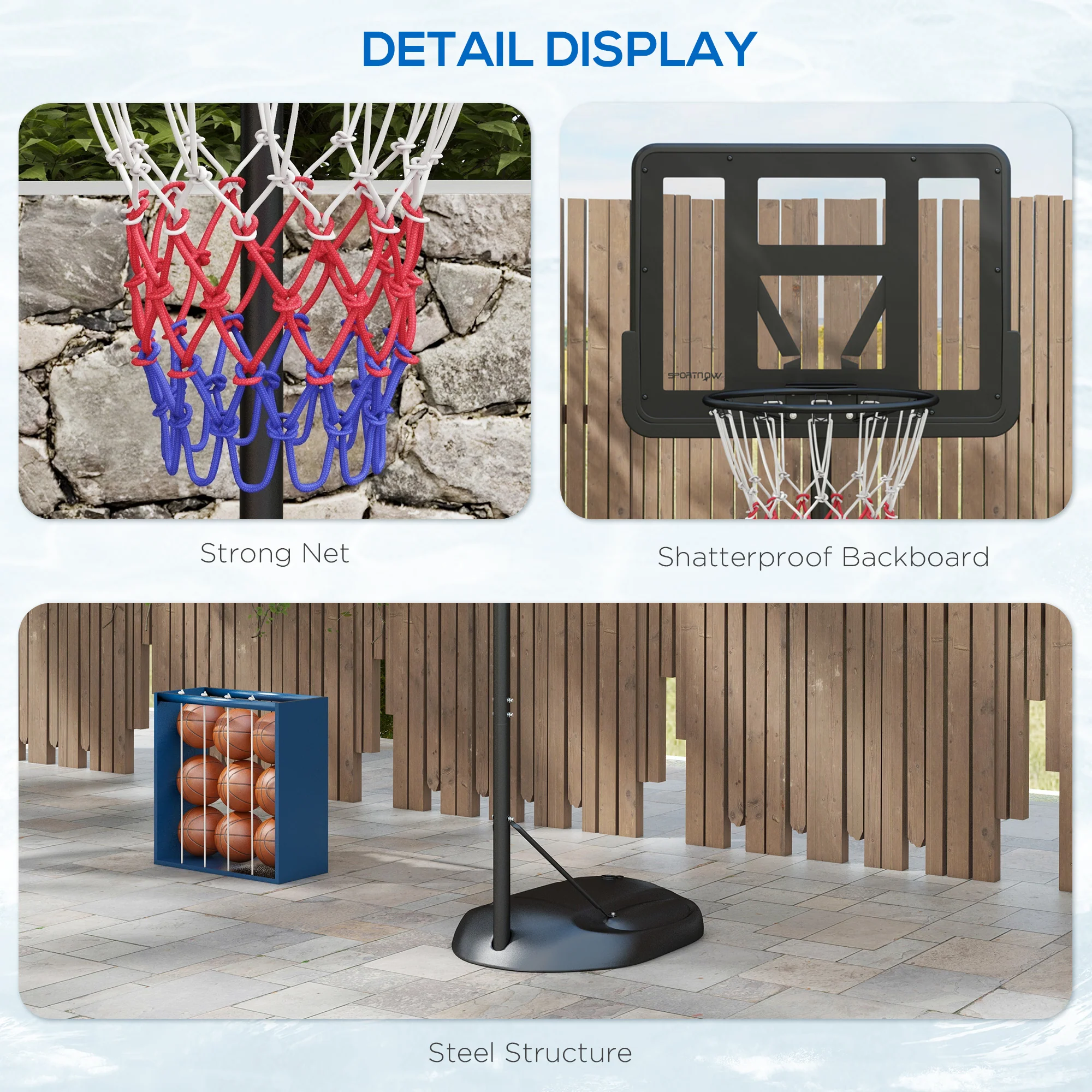 SPORTNOW 1.7-2.3m Basketball Hoop And Stand W/ Weighted Base, Wheels - Black - Image 7