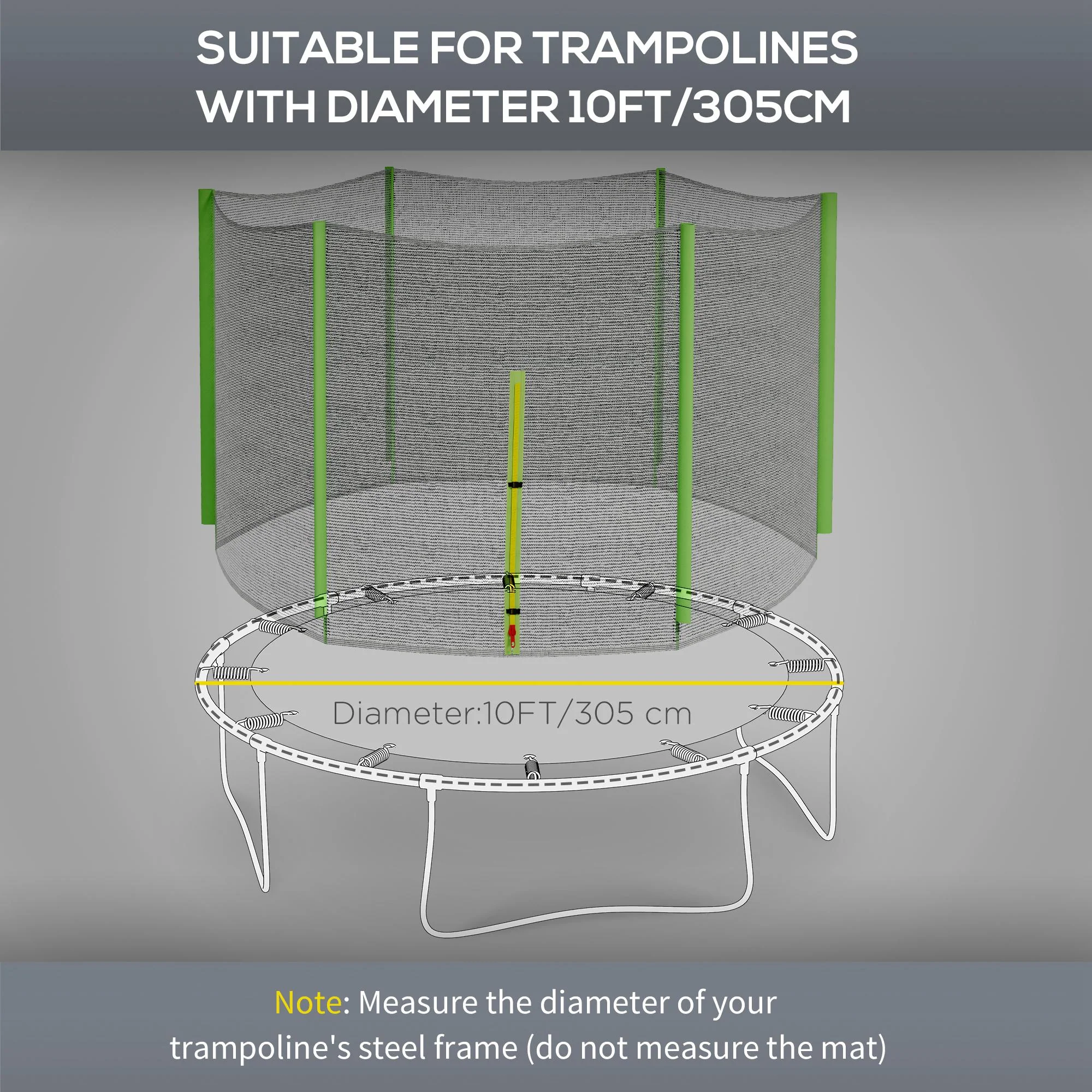 SPORTNOW 10ft Trampoline Net Replacement Safety Net with Zipped Door - Image 12
