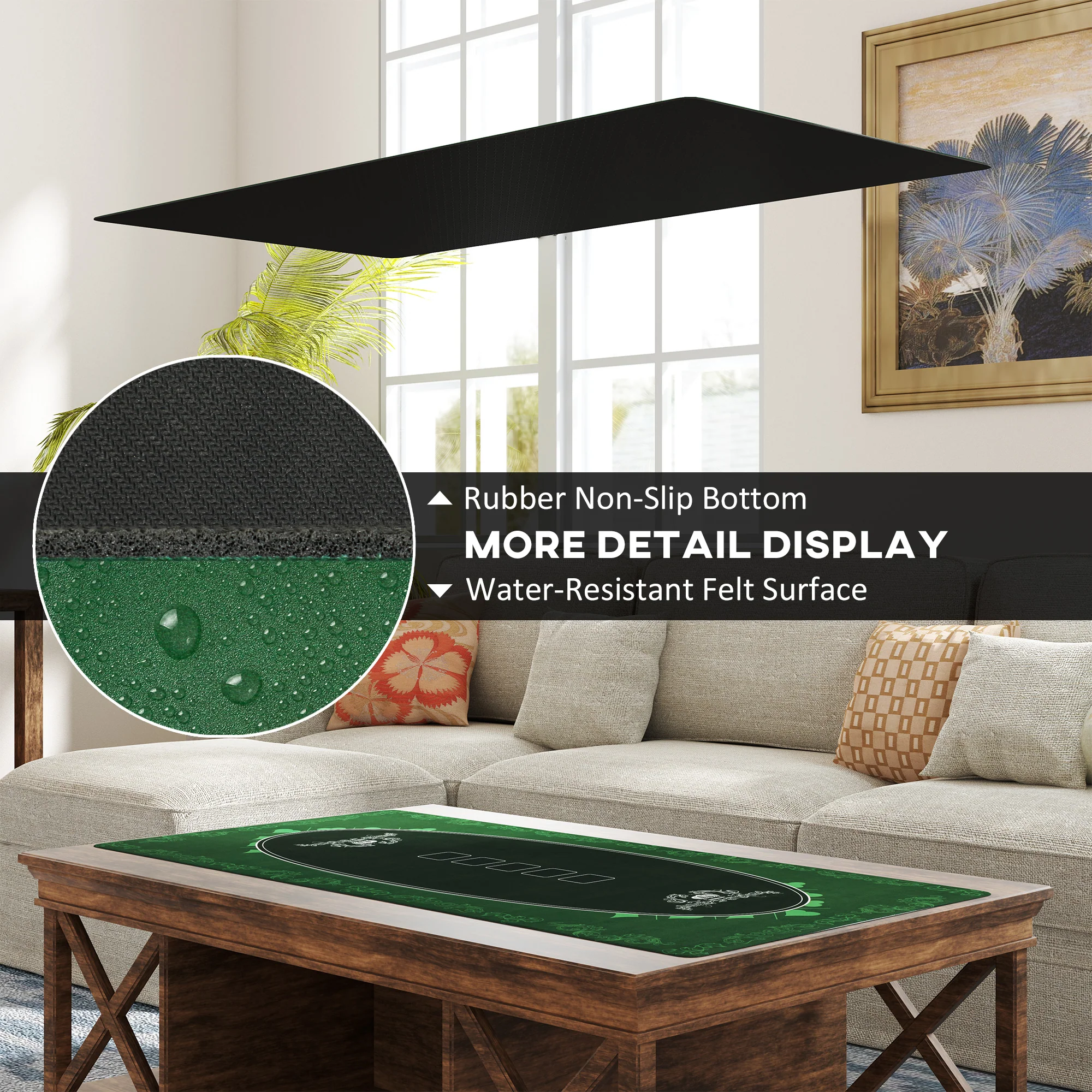 SPORTNOW 120 X 60 Cm Poker Mat 6 Player Water-Resistant, Green - Image 4