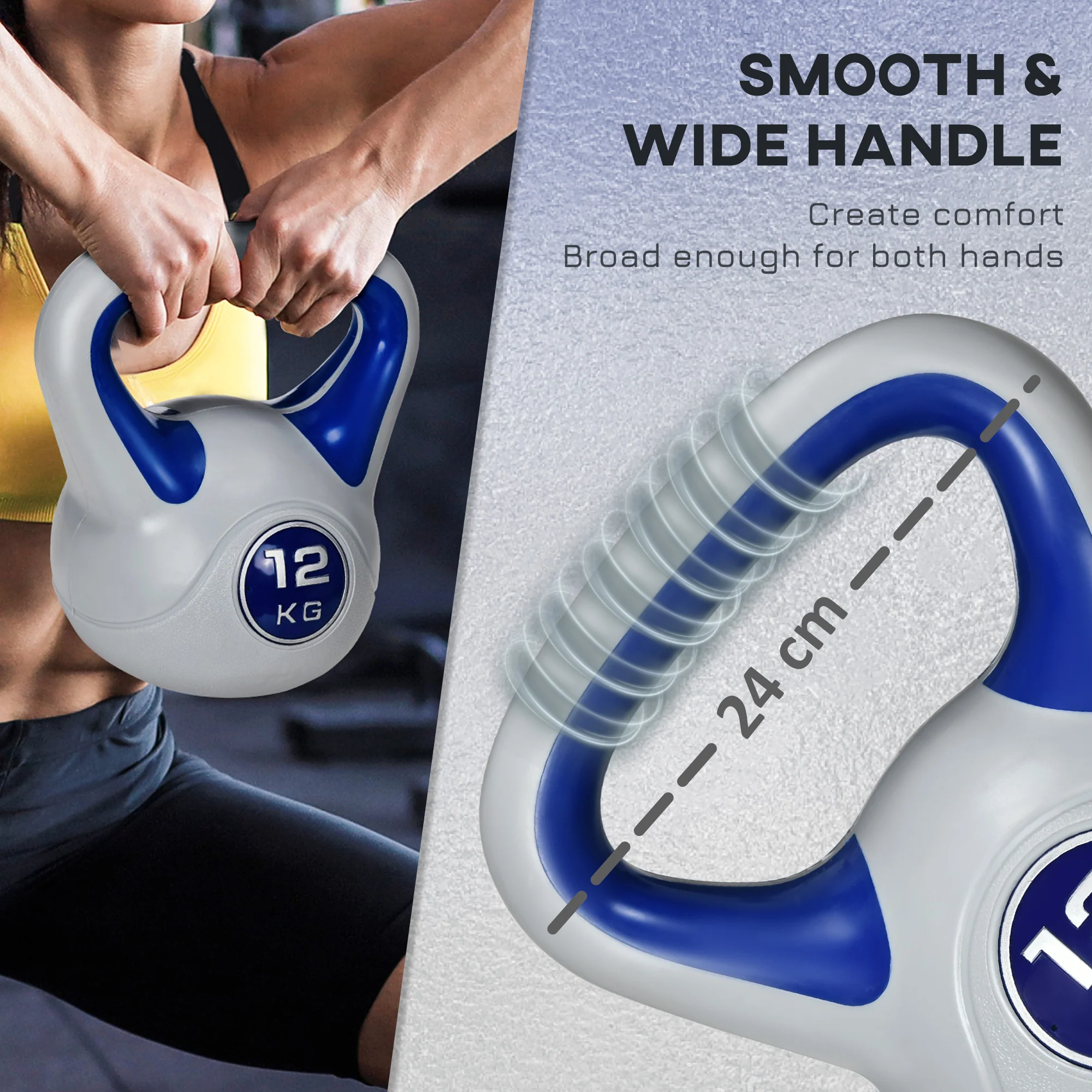 SPORTNOW 12kg Kettle Bell with Handle for Home Gym, Dark Blue and Grey - Image 3