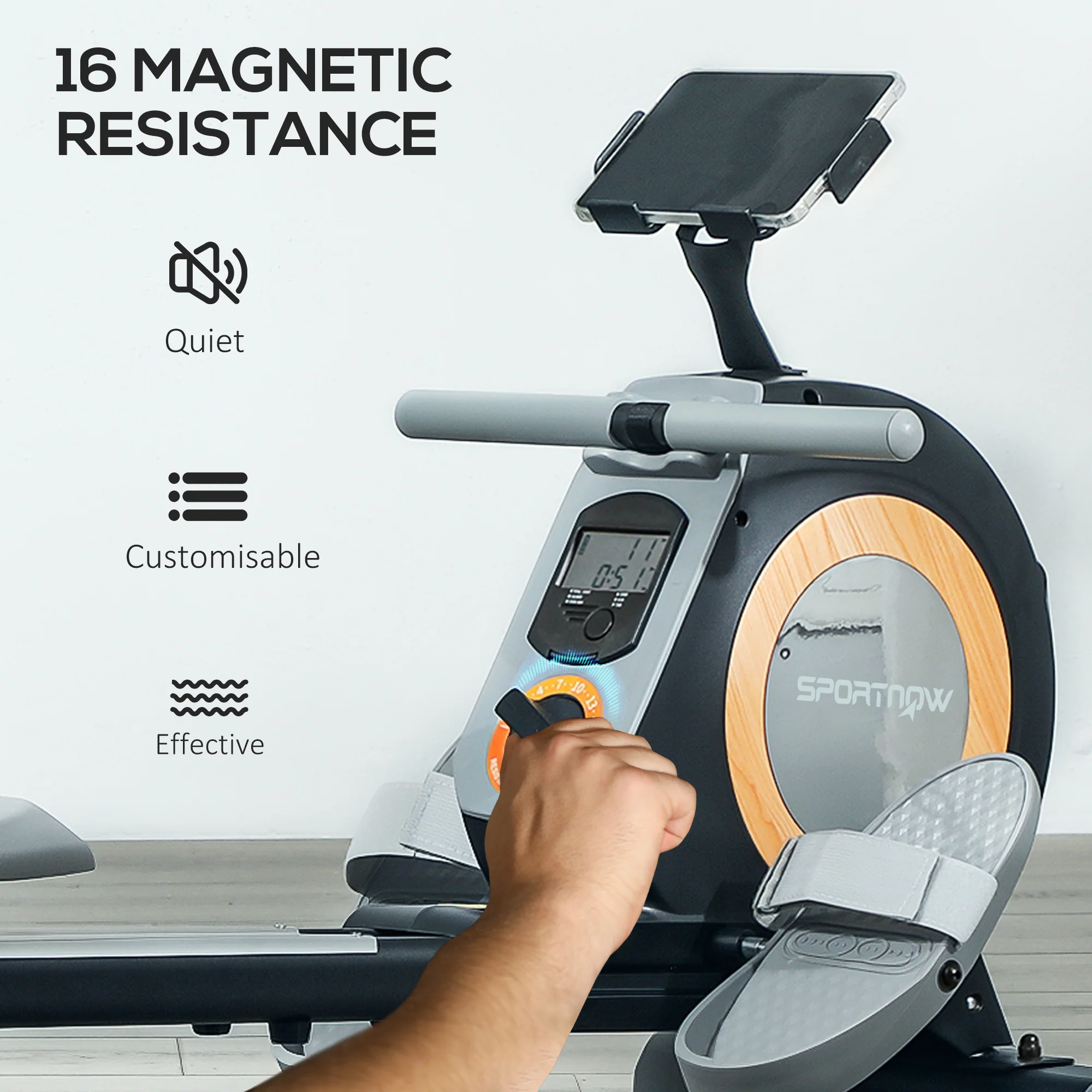 SPORTNOW 16-Level Magnetic Rowing Machine W/ LCD Monitor - Image 3