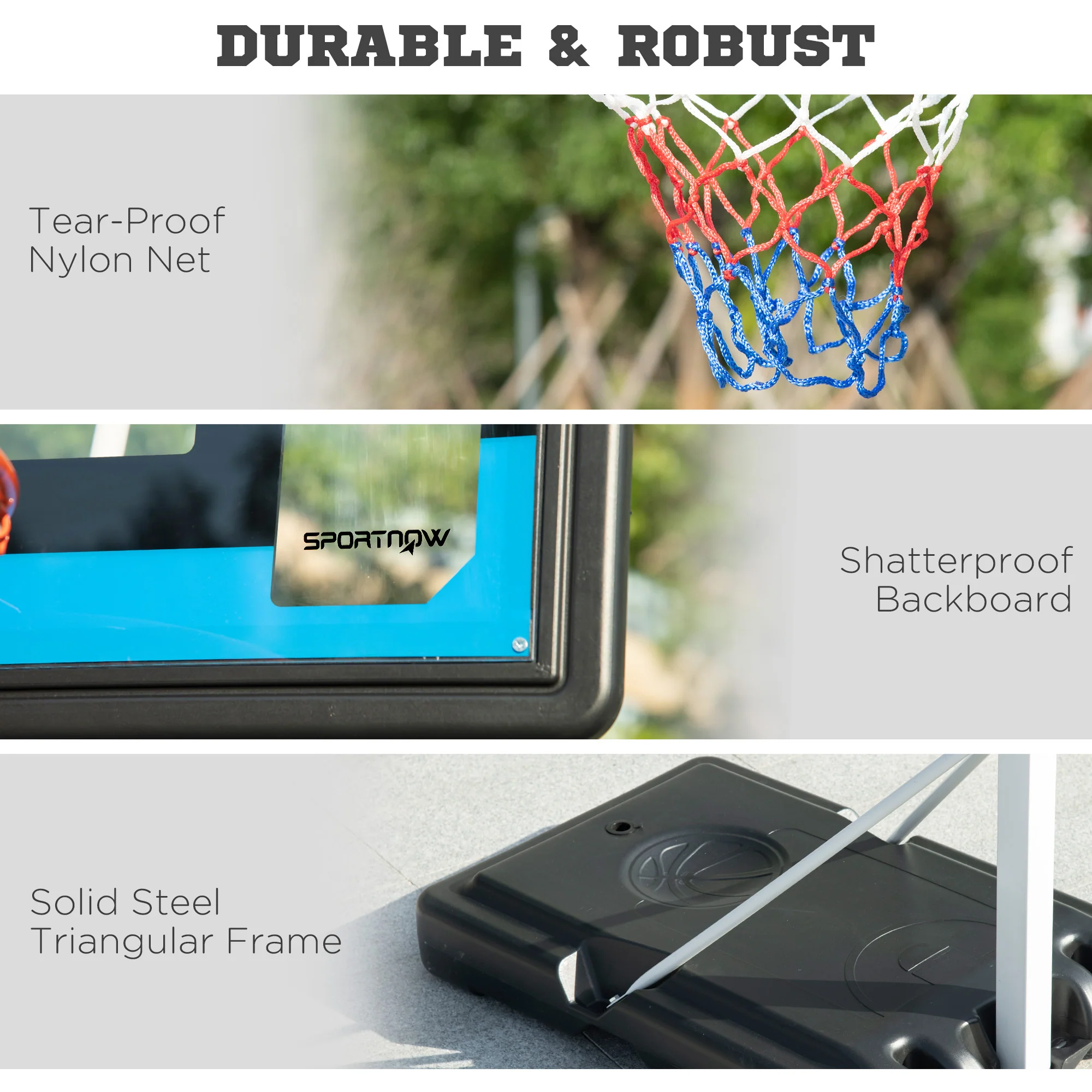 SPORTNOW 2.1-2.6m Basketball Hoop and Stand w/ Weighted Base, Wheels, White - Image 7