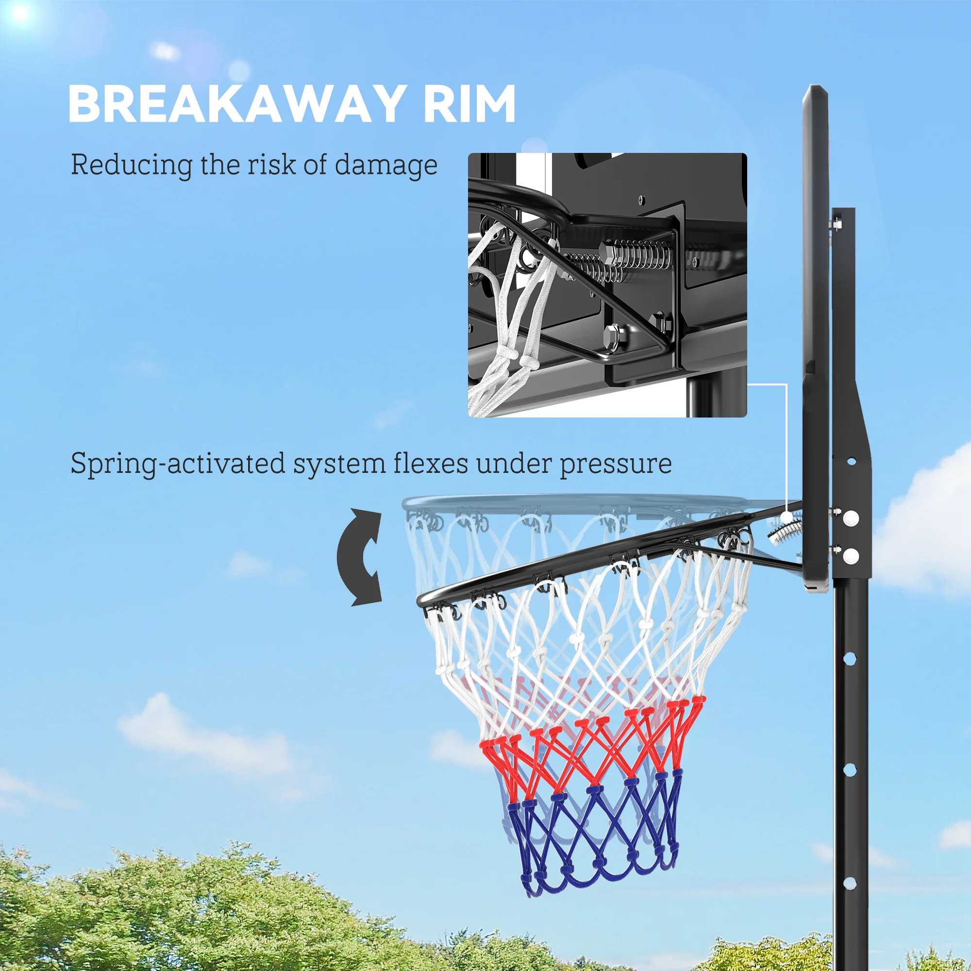 SPORTNOW 2.3-3.05m Basketball Hoop and Stand with Weighted Base and Wheels - Image 6
