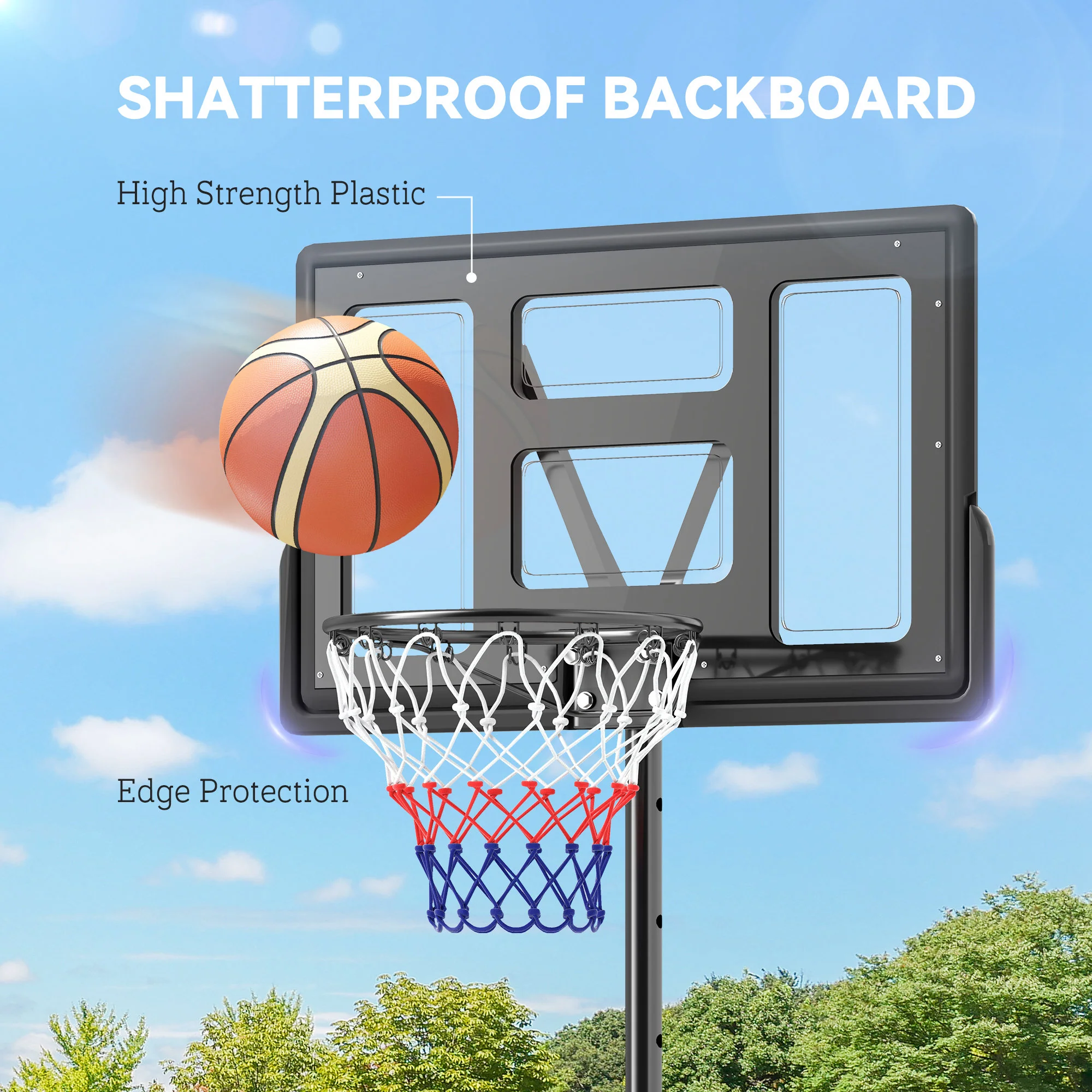 SPORTNOW 2.3-3.05m Basketball Hoop and Stand with Weighted Base and Wheels - Image 8