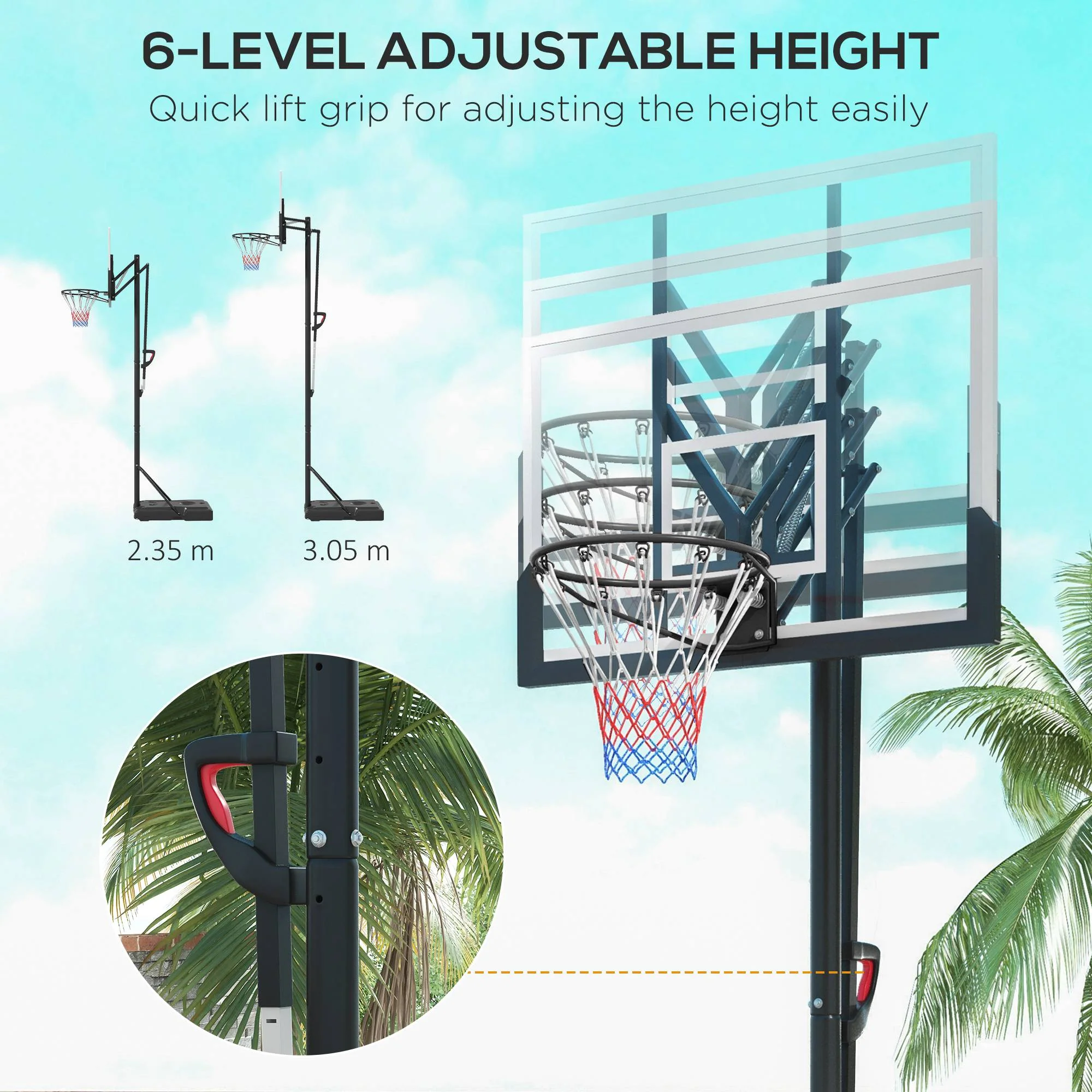 SPORTNOW 2.35-3.05m Basketball Hoop And Stand With Weighted Base And Wheels - Image 4