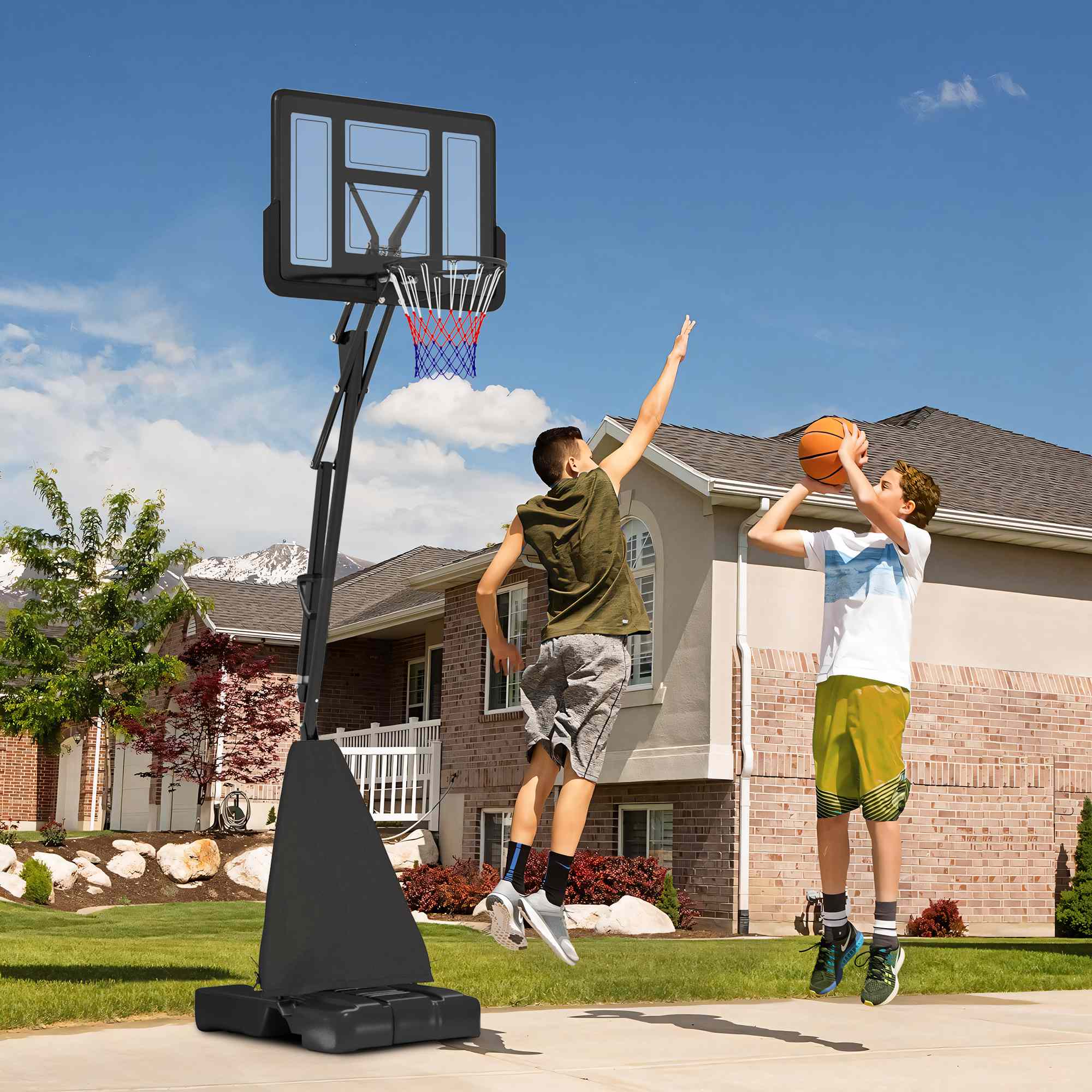 SPORTNOW 2.45-3.05m Portable Basketball Hoop And Stand With Wheels - Red/Black - Image 11