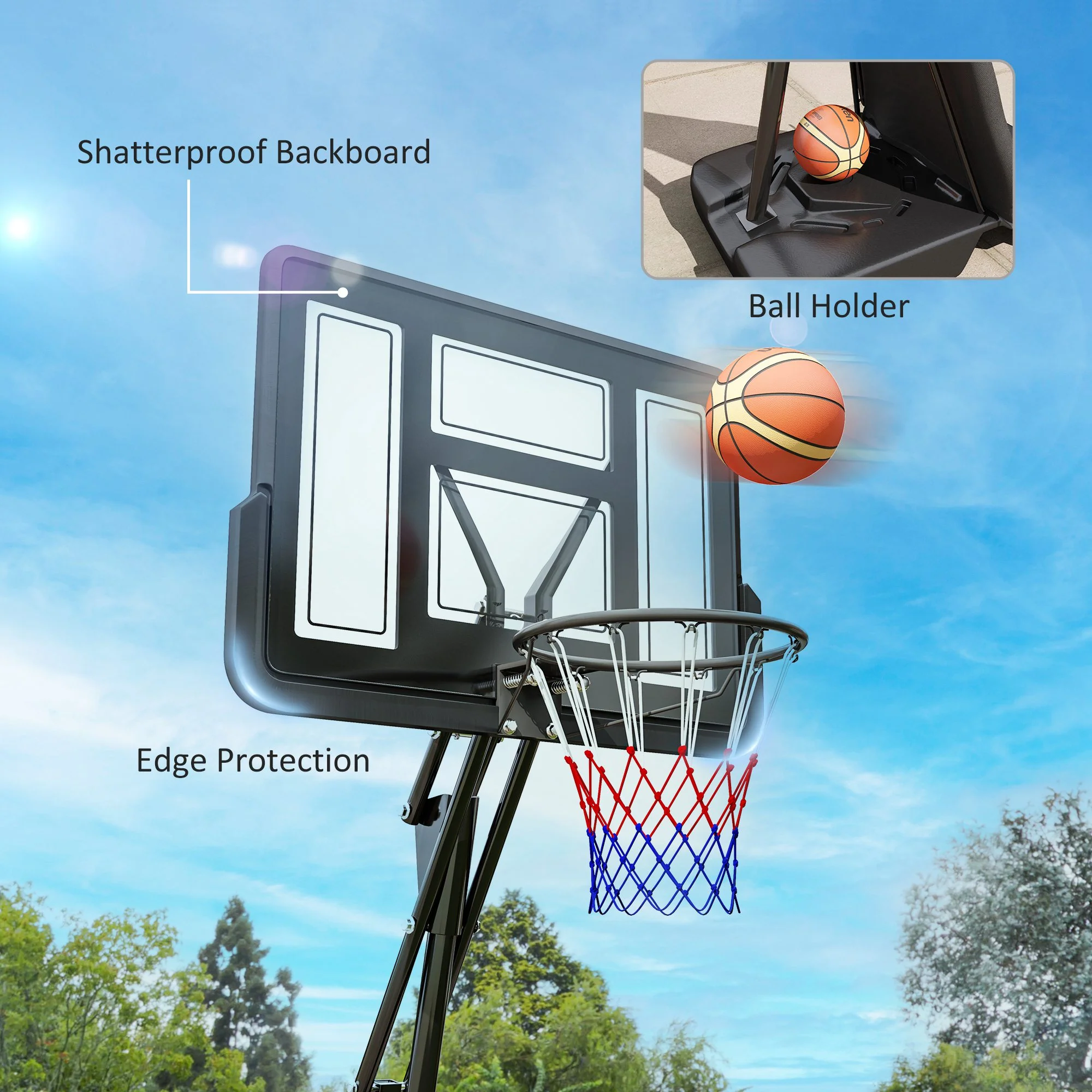 SPORTNOW 2.45-3.05m Portable Basketball Hoop And Stand With Wheels - Red/Black - Image 16