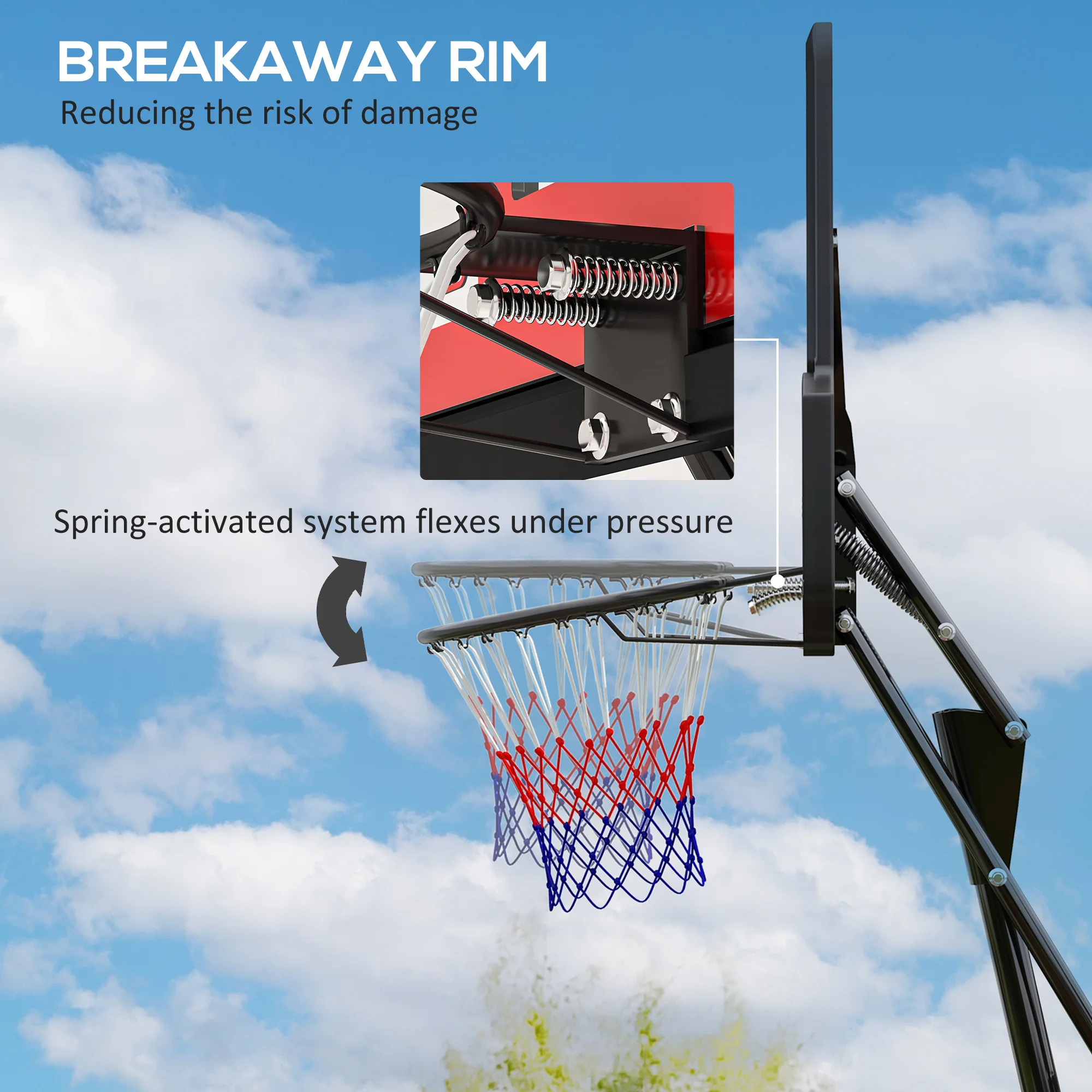 SPORTNOW 2.45-3.05m Portable Basketball Hoop And Stand With Wheels - Red/Black - Image 8