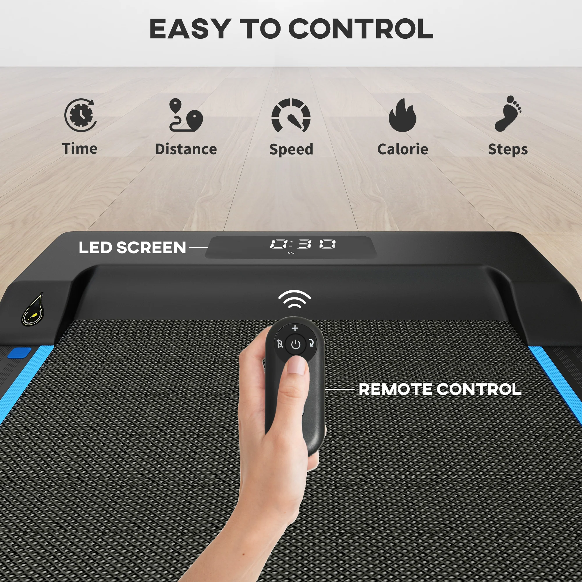 SPORTNOW 2.5HP Folding Treadmill Walking Pad W/ LED Display, No Assembly - Blue/Orange - Image 15