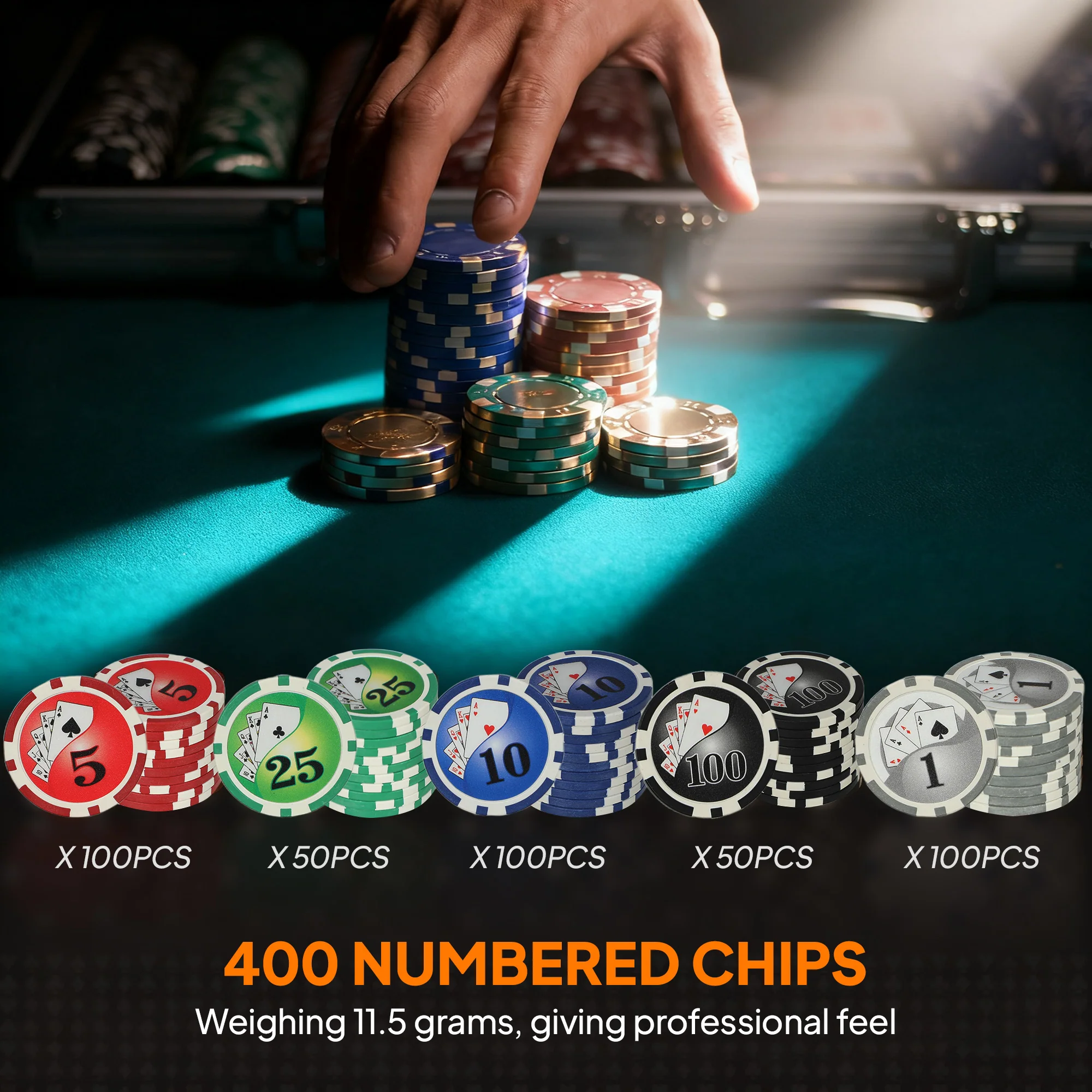 SPORTNOW 400-Piece Poker Chips Set, Texas Holdem Poker Set with Case, Mat - Image 4