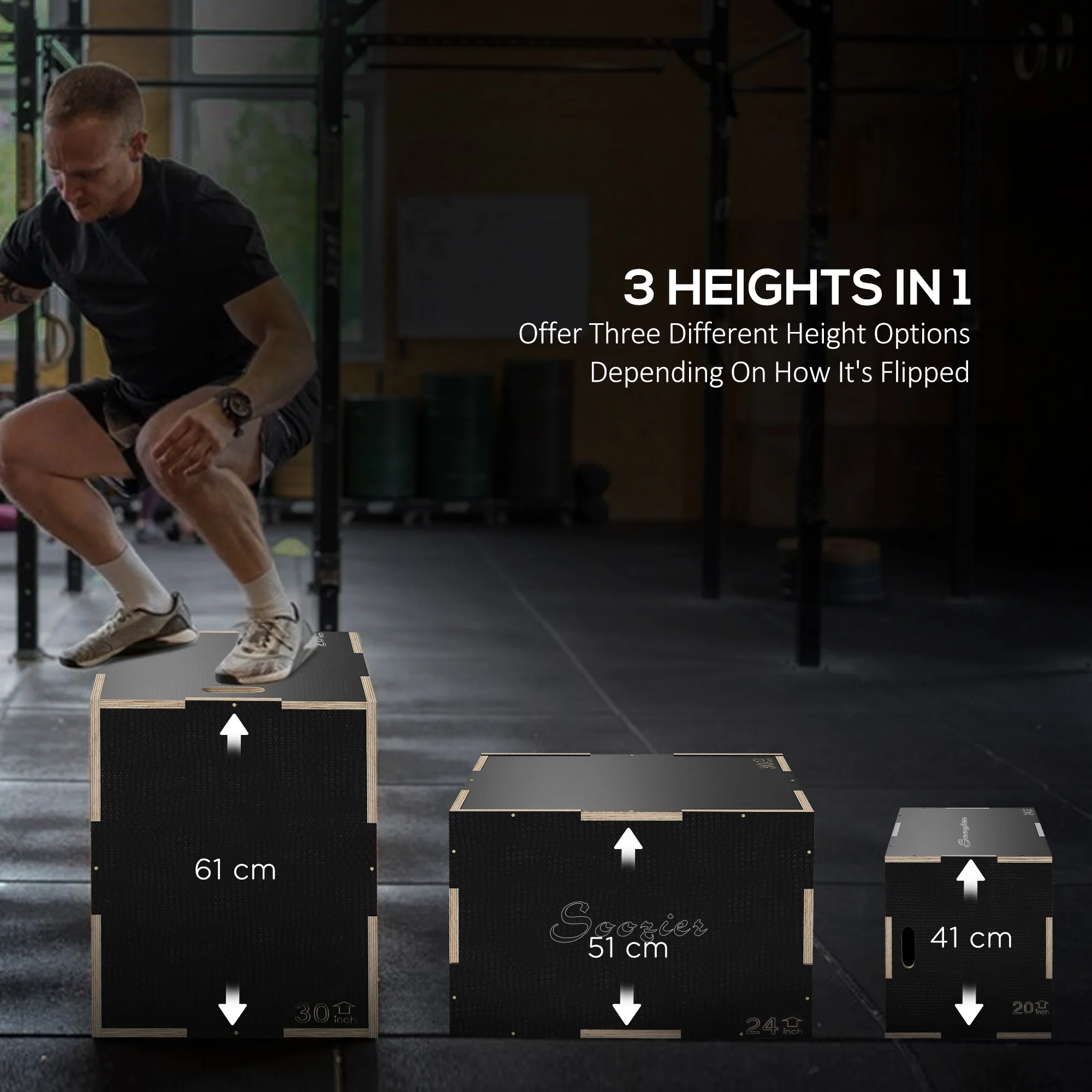 SPORTNOW 41/51/61cm Pylometric Jump Box, Wooden Pylo Box for Home Gym - Image 3