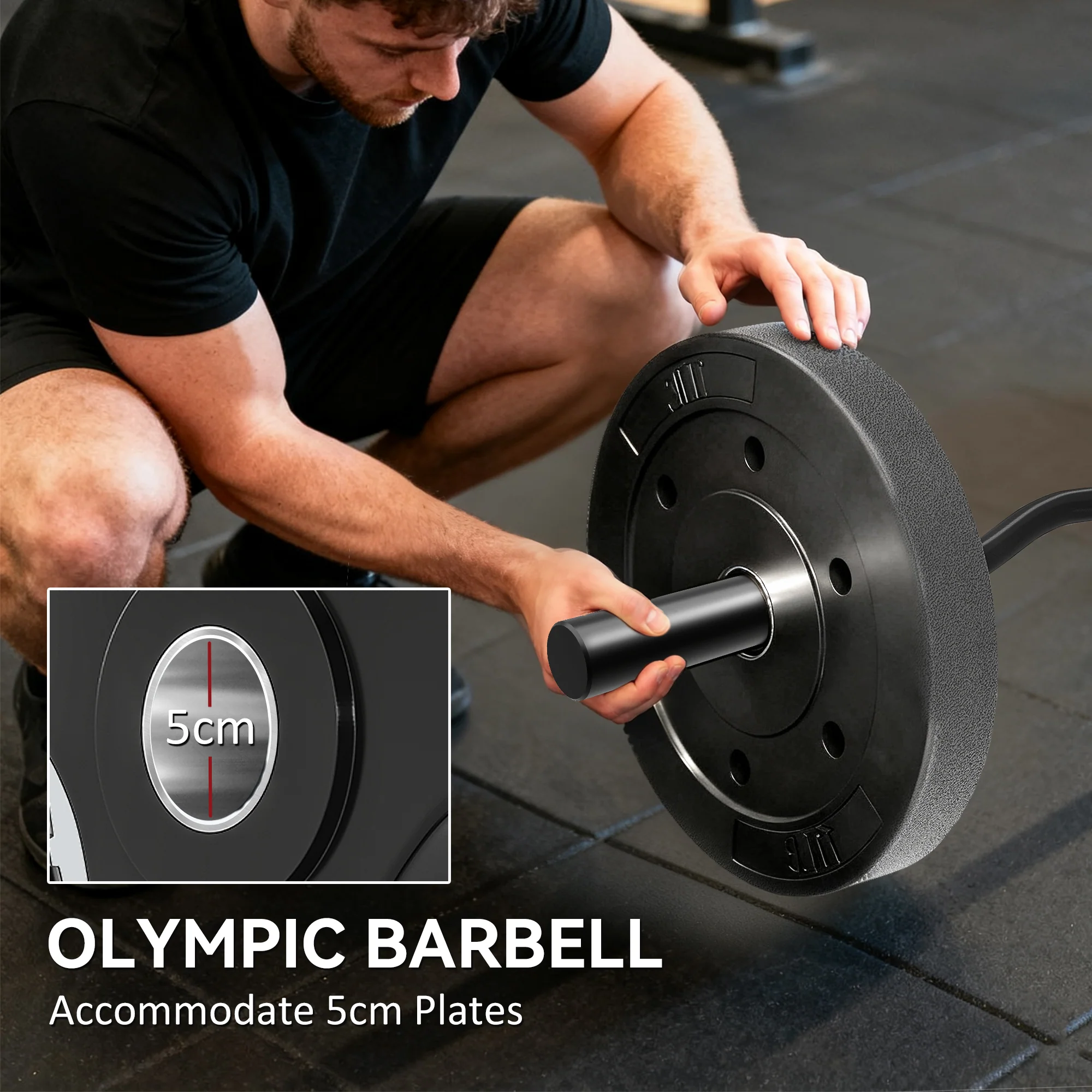 SPORTNOW 4ft Olympic EZ Curl Bar, Barbell Bar for 2" Weight Plates, Black - Image 3