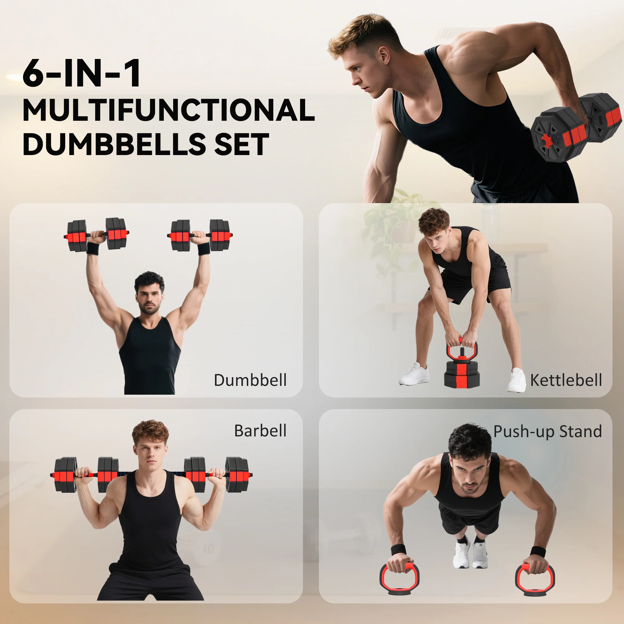SPORTNOW 6-in-1 Adjustable Weight Dumbbells Set, Free Weights Set, Red - Image 12