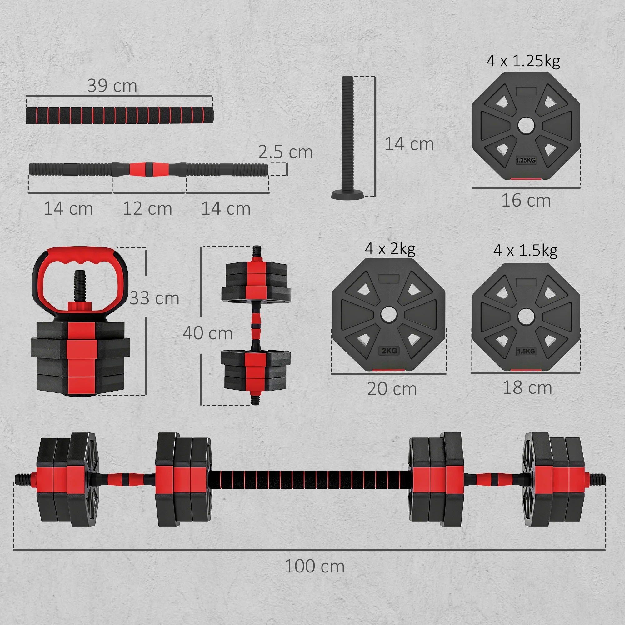 SPORTNOW 6-in-1 Adjustable Weight Dumbbells Set, Free Weights Set, Red - Image 5