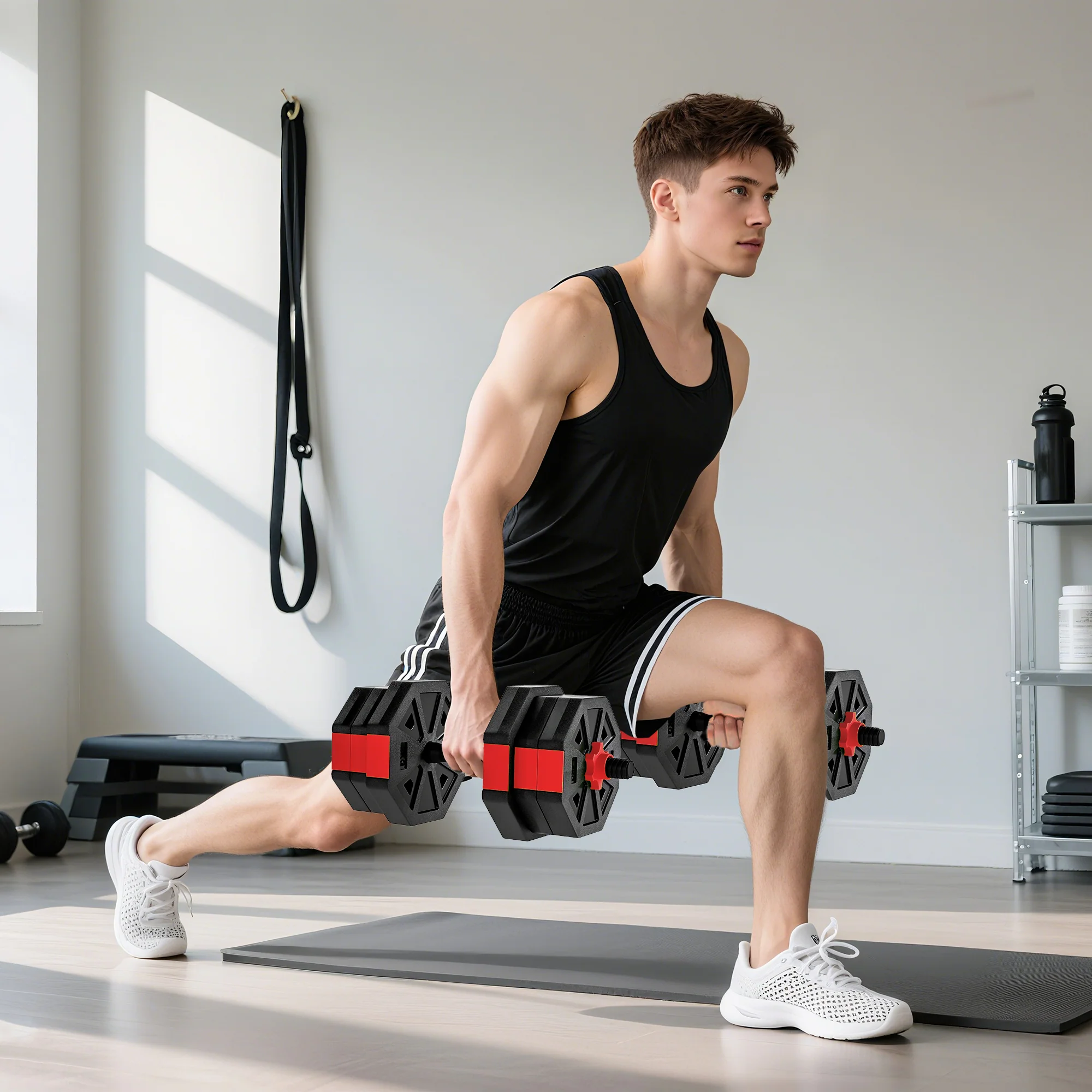 SPORTNOW 6-in-1 Adjustable Weight Dumbbells Set, Free Weights Set, Red - Image 8