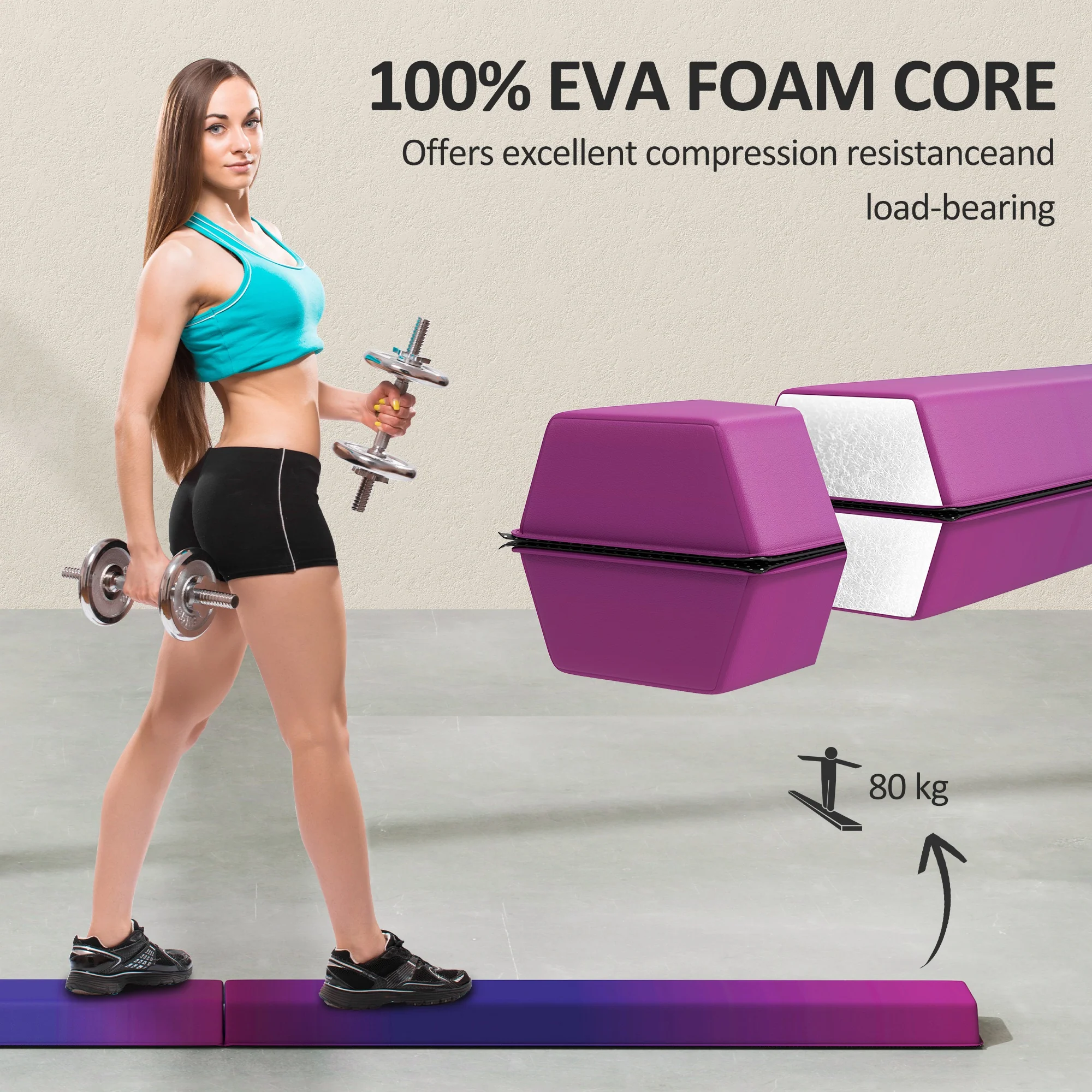 SPORTNOW 7.7ft Folding Gymnastics Balance Beam With Anti-Slip Base, Purple - Image 13