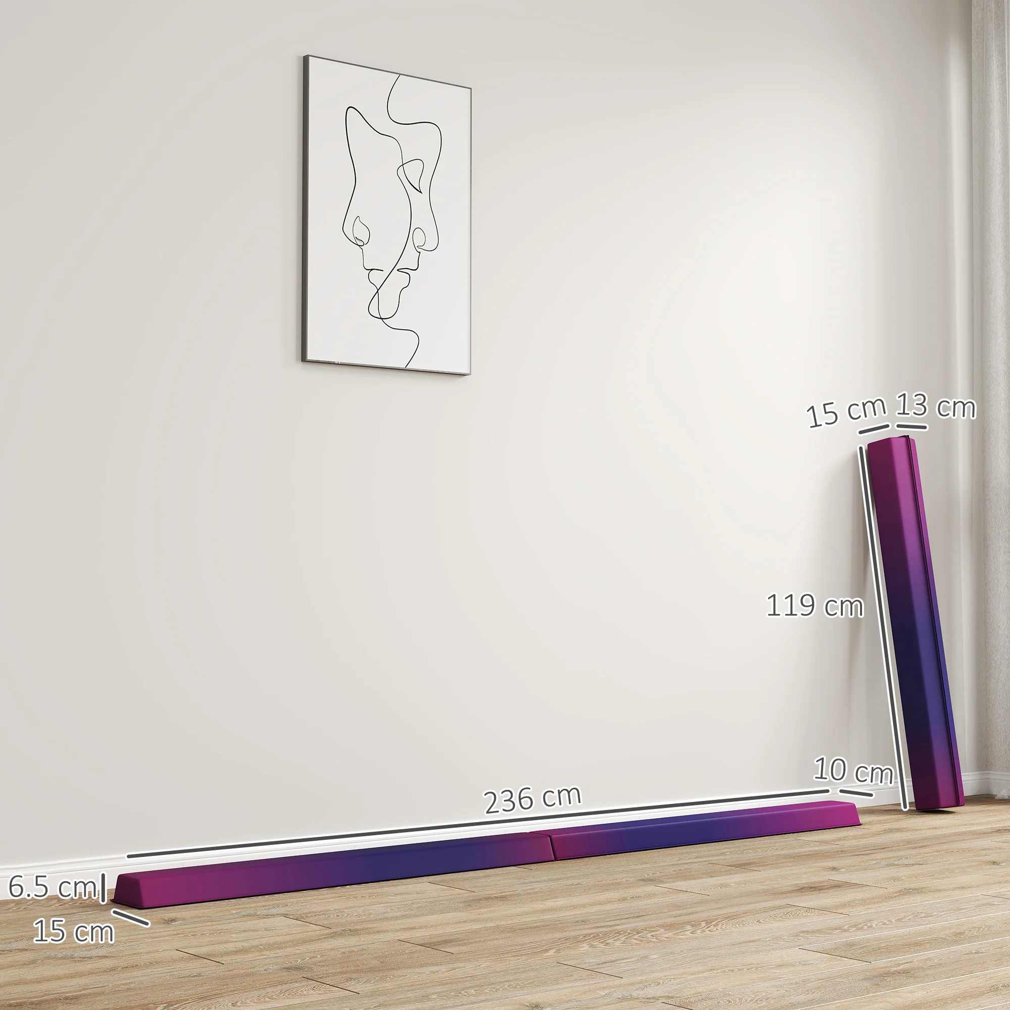 SPORTNOW 7.7ft Folding Gymnastics Balance Beam With Anti-Slip Base, Purple - Image 14