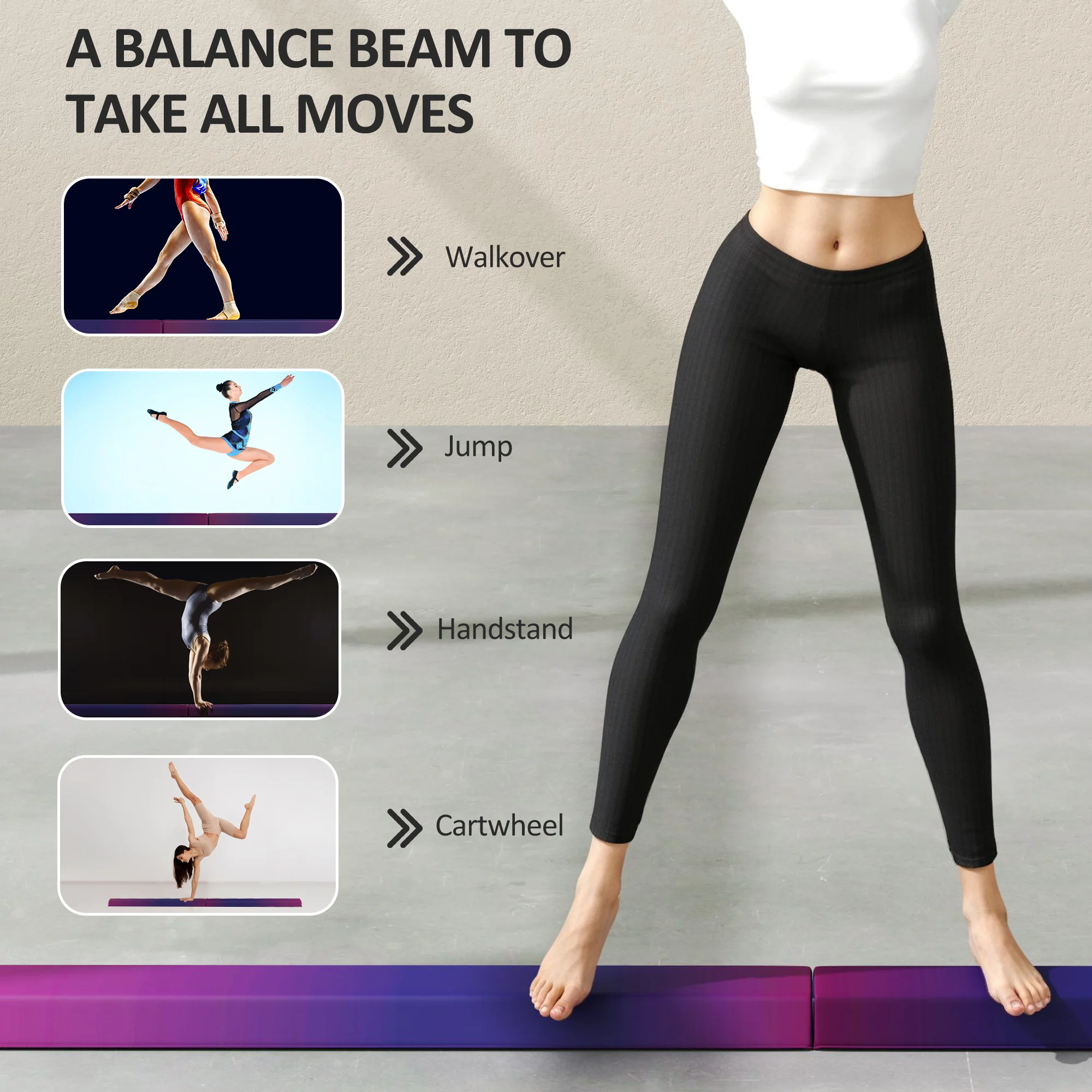 SPORTNOW 7.7ft Folding Gymnastics Balance Beam With Anti-Slip Base, Purple - Image 16