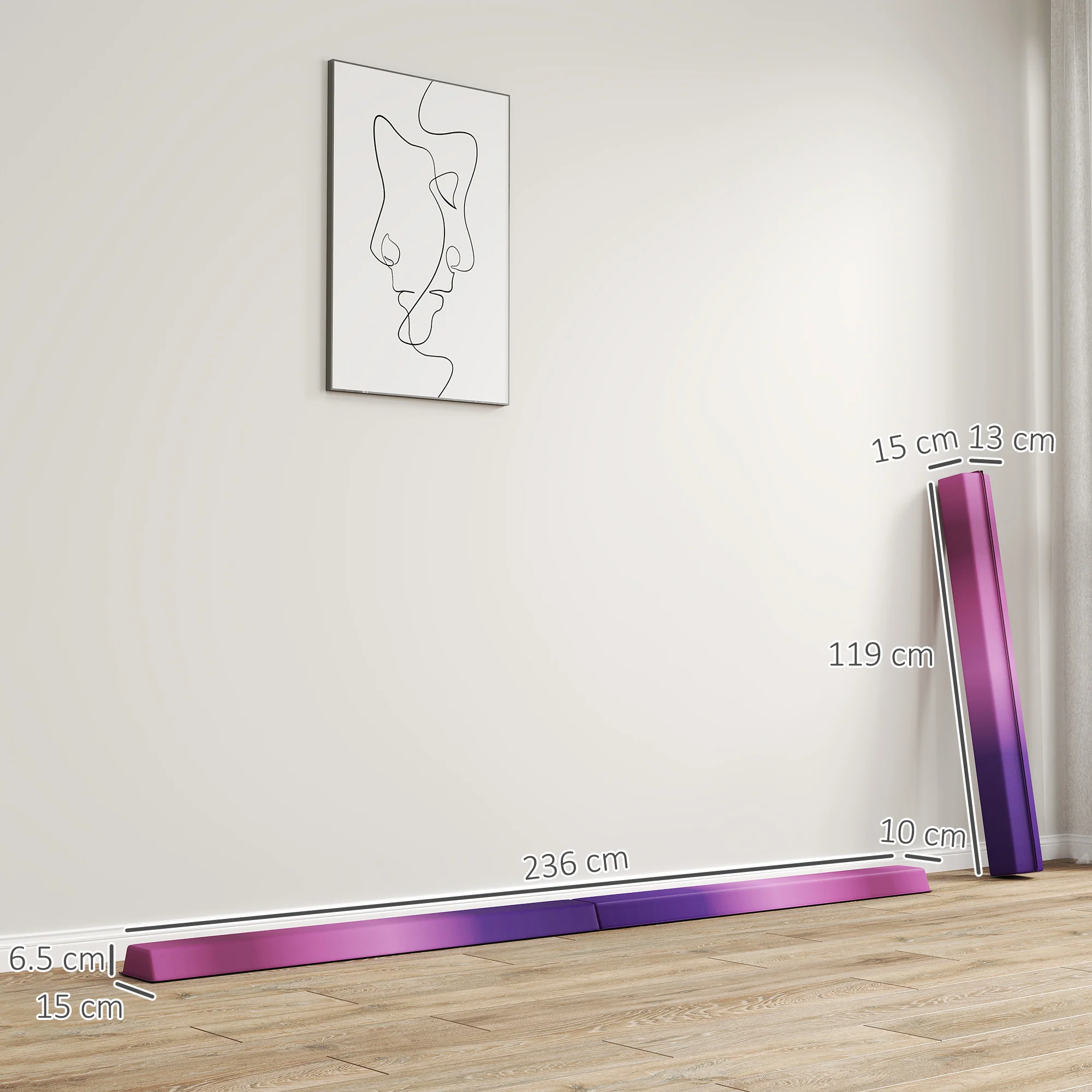 SPORTNOW 7.7ft Folding Gymnastics Balance Beam With Anti-Slip Base, Purple - Image 5