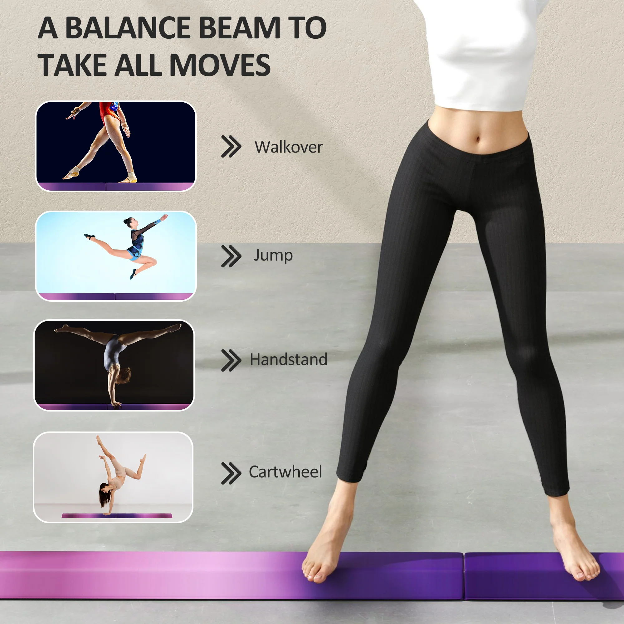 SPORTNOW 7.7ft Folding Gymnastics Balance Beam With Anti-Slip Base, Purple - Image 7
