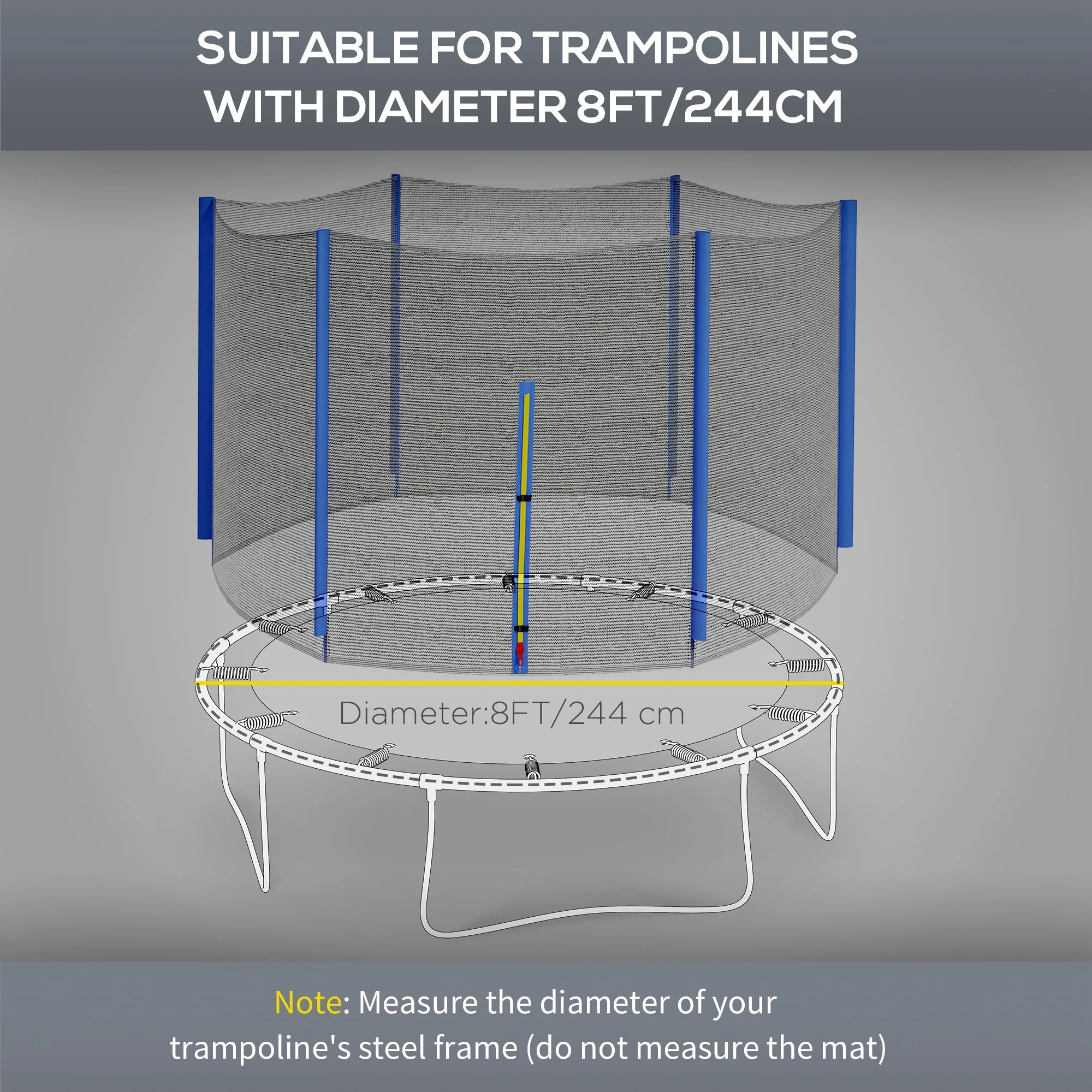 SPORTNOW 8ft Trampoline Net Replacement Safety Net with Zipped Door - Image 3