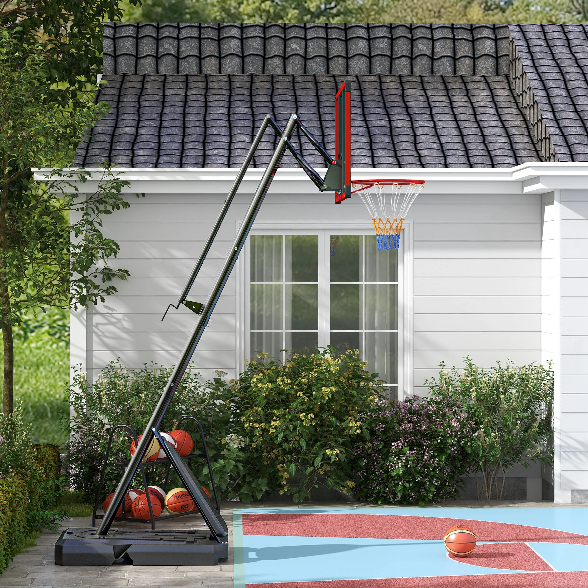 SPORTNOW Adjustable Basketball Hoop with Weighted Base, 2.4-2.9m, Red - Image 9