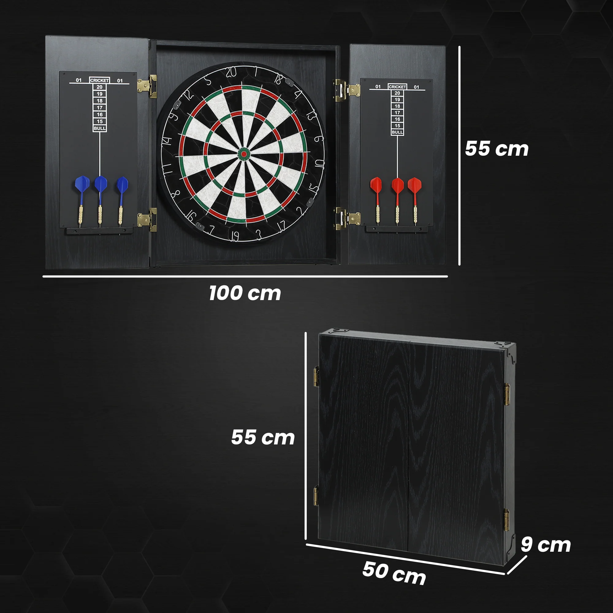 SPORTNOW Bristle Dartboard Set with Cabinet, 6 Steel Tip Darts, Dart Board - Image 5