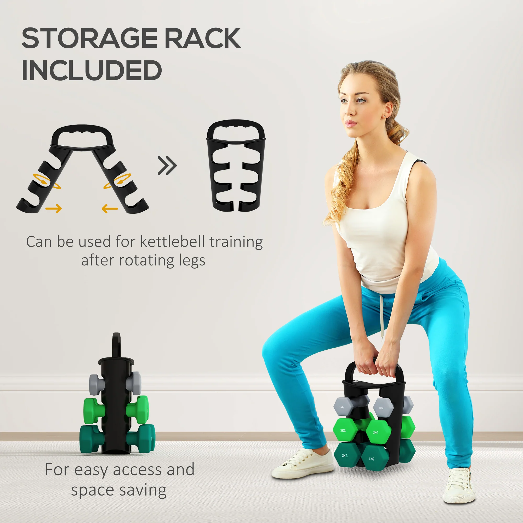 SPORTNOW Dumbbells Set with Carry Storage Rack, 2 x 1kg, 2 x 2kg, 2 x 3kg - Image 4
