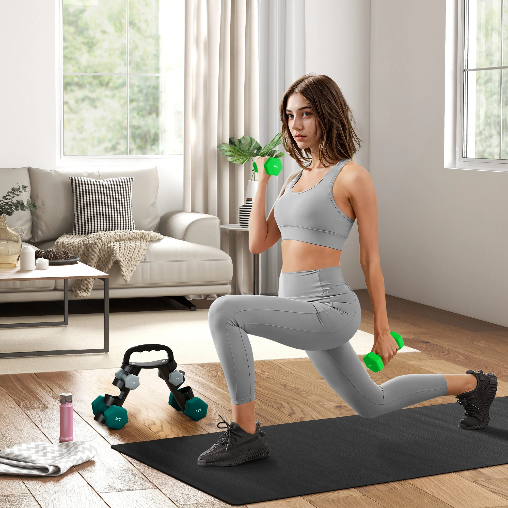 SPORTNOW Dumbbells Set With Carry Storage Rack, 2 X 1kg, 2 X 3kg, 2 X 5kg - Image 2