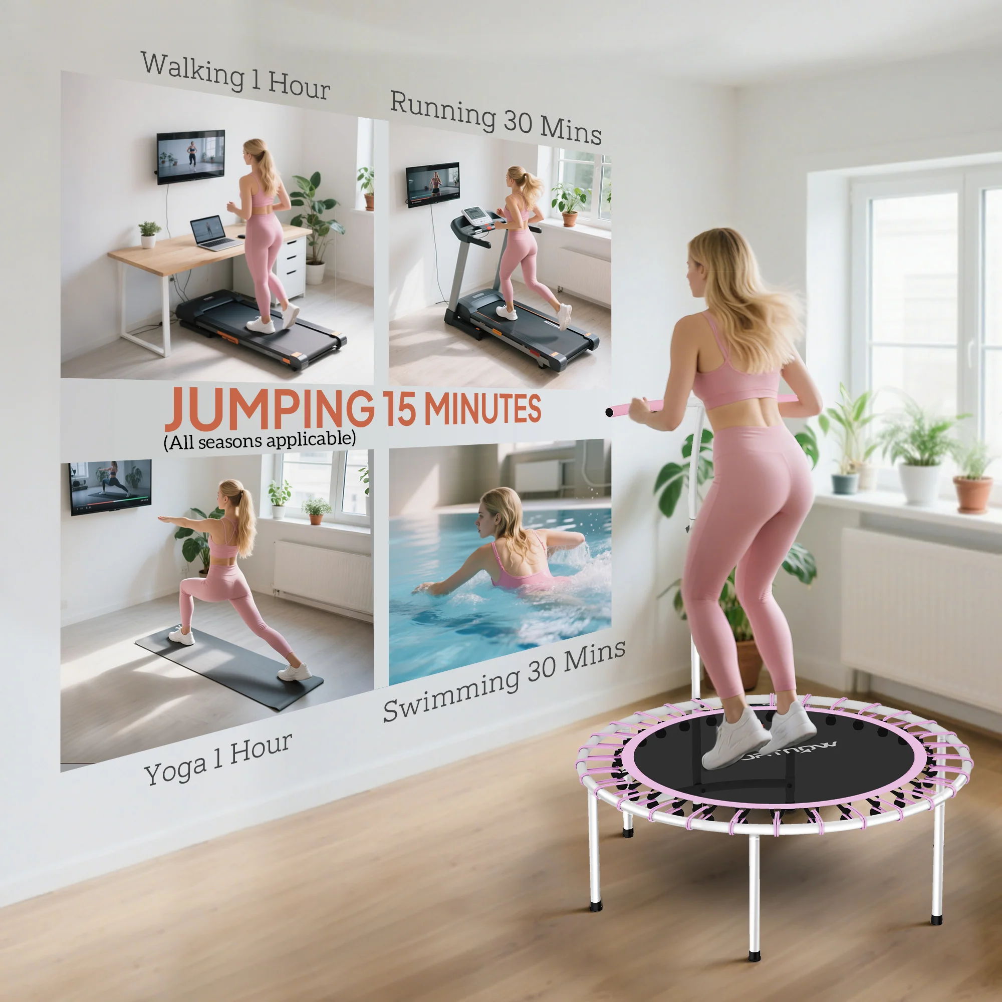 SPORTNOW Fitness Trampoline With 5-Level Adjustable Handle - Image 16