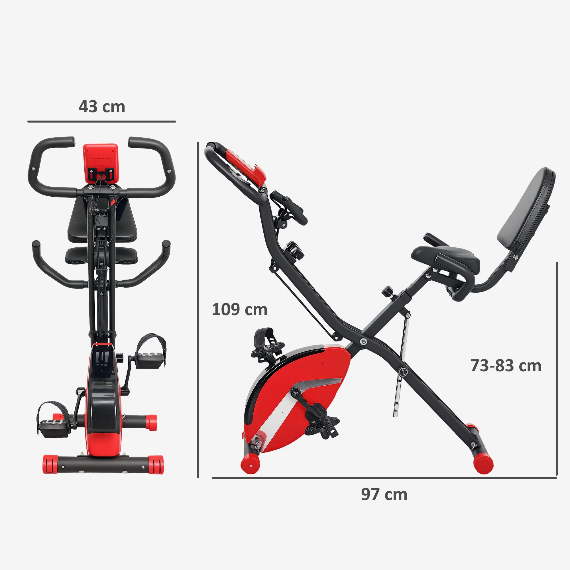 SPORTNOW Folding Exercise Bike With Arm Bands And Hand Pulse Sensor, Red - Image 5