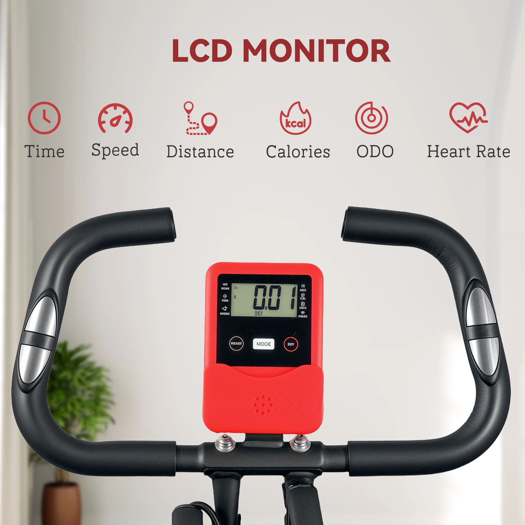SPORTNOW Folding Exercise Bike With Arm Bands And Hand Pulse Sensor, Red - Image 9
