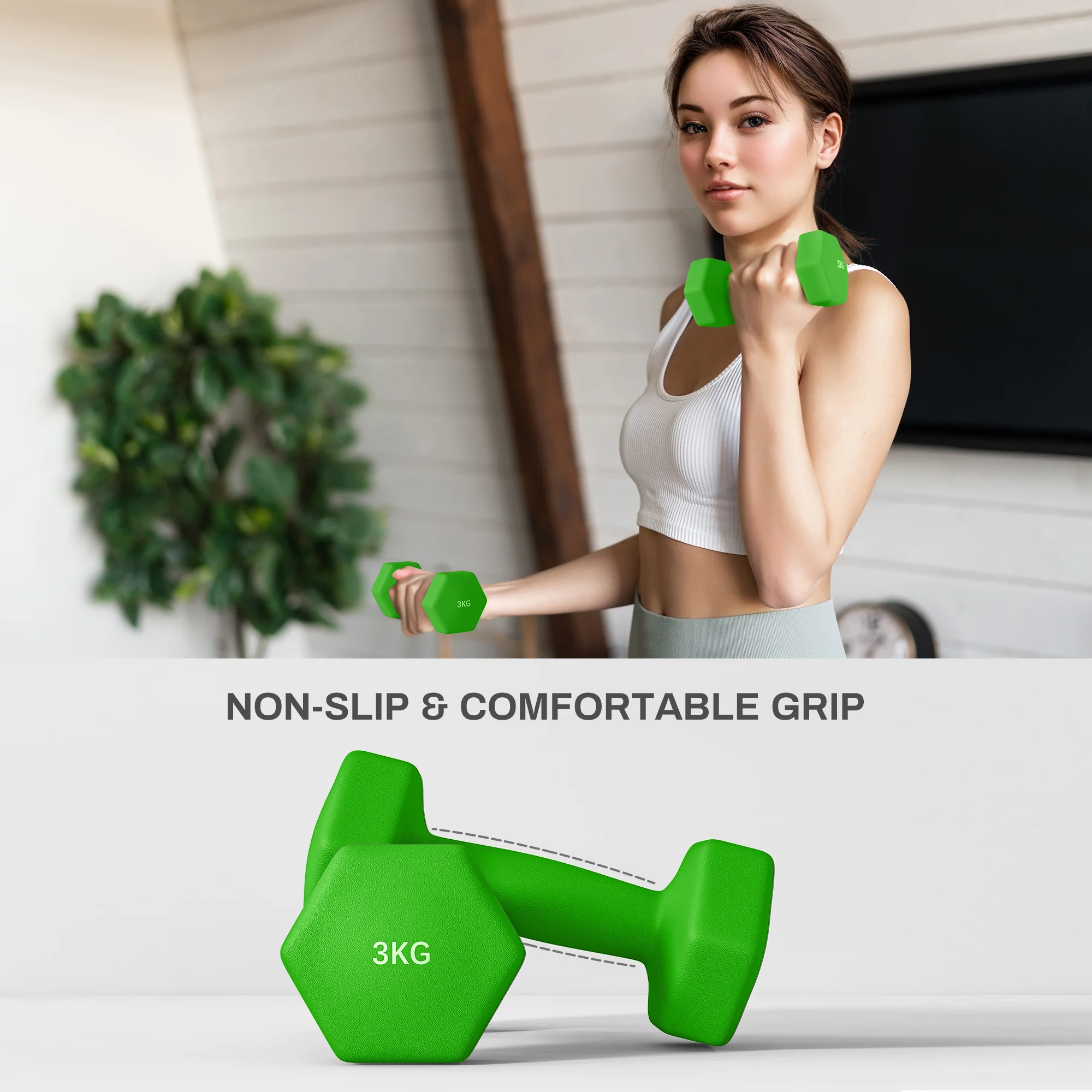 SPORTNOW Hex Dumbbells Set with Dumbbells Rack, 2 x 1kg, 2 x 2kg, 2 x 3kg - Image 4