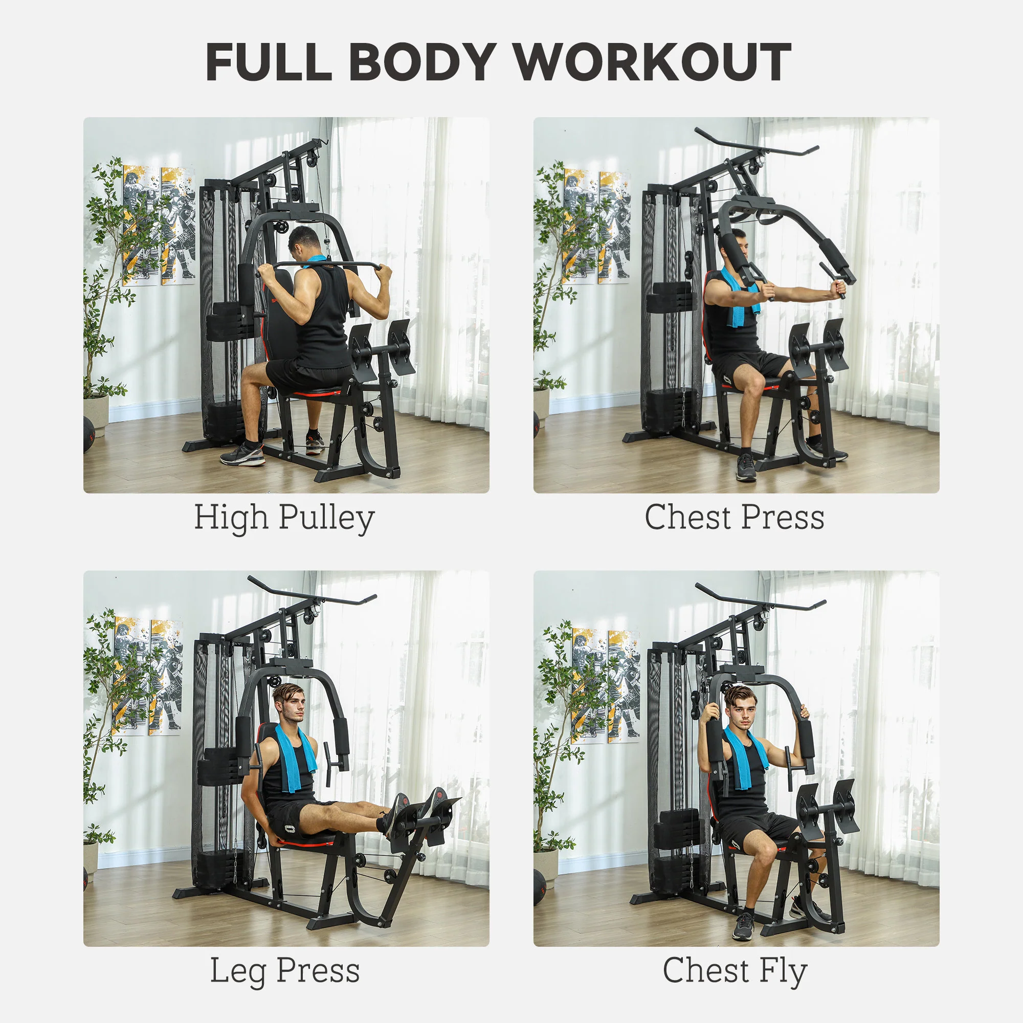 SPORTNOW Home Gym Machine Compact Multi Gym with 45kg Weight Stack - Image 3